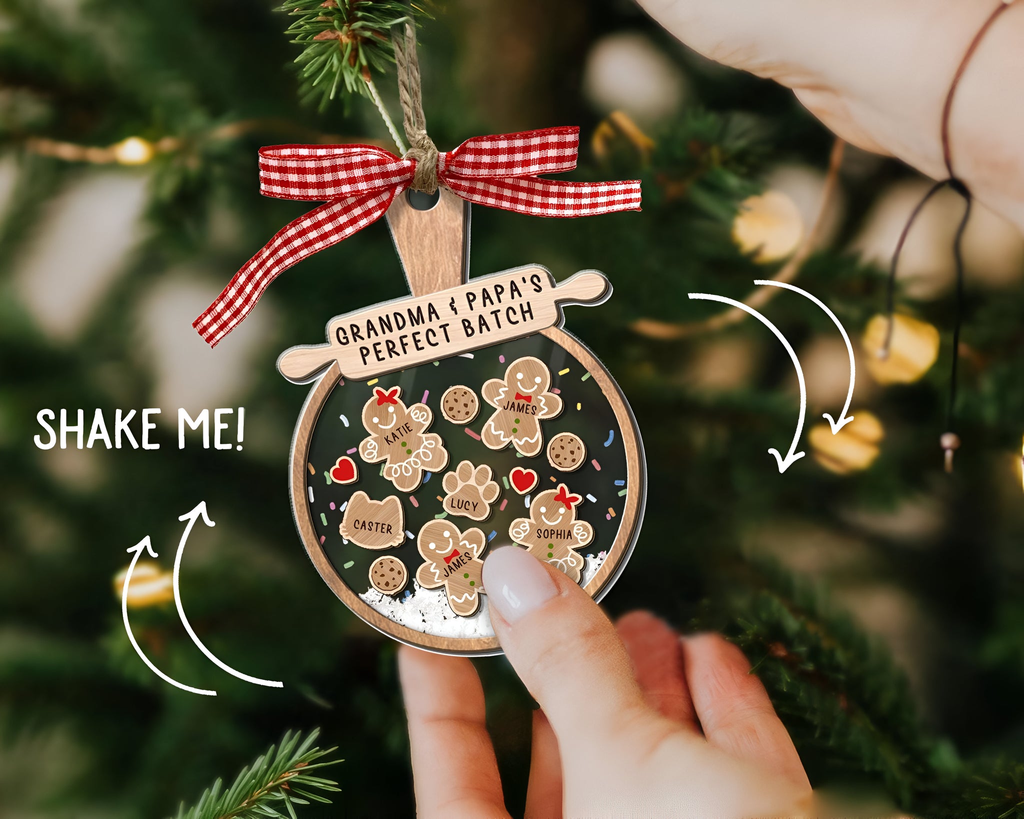 Personalized Family Member Shaker Ornament, Family 4D Shake Ornament, Gingerbread Family Ornament, Family Christmas Gifts, Family Keepsake ORHA24