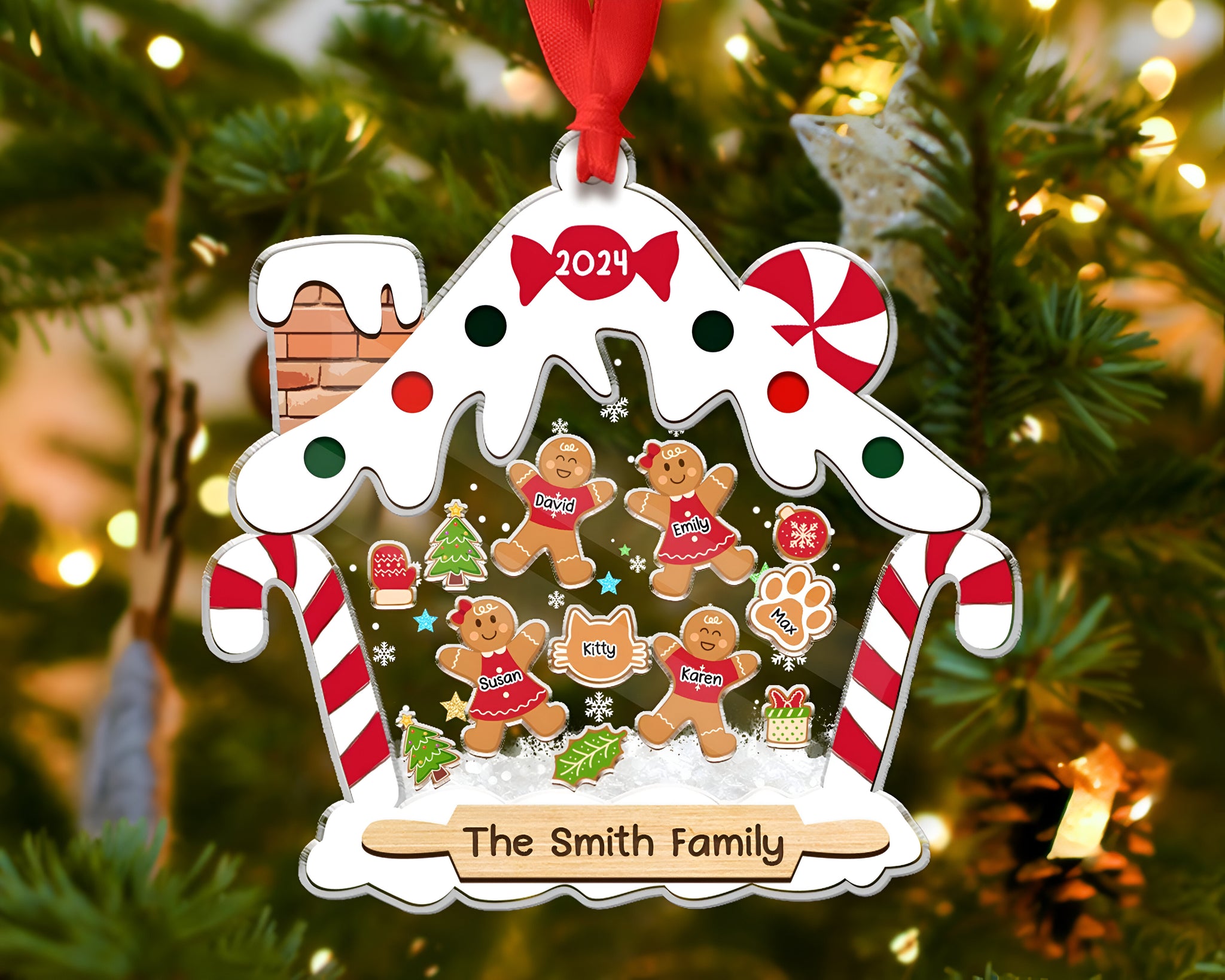 Personalized Gingerbread Family Ornament With Pets, Custom Family Ornament 2024, Family Christmas Ornament, 4D Shake Family Ornament HAOR10