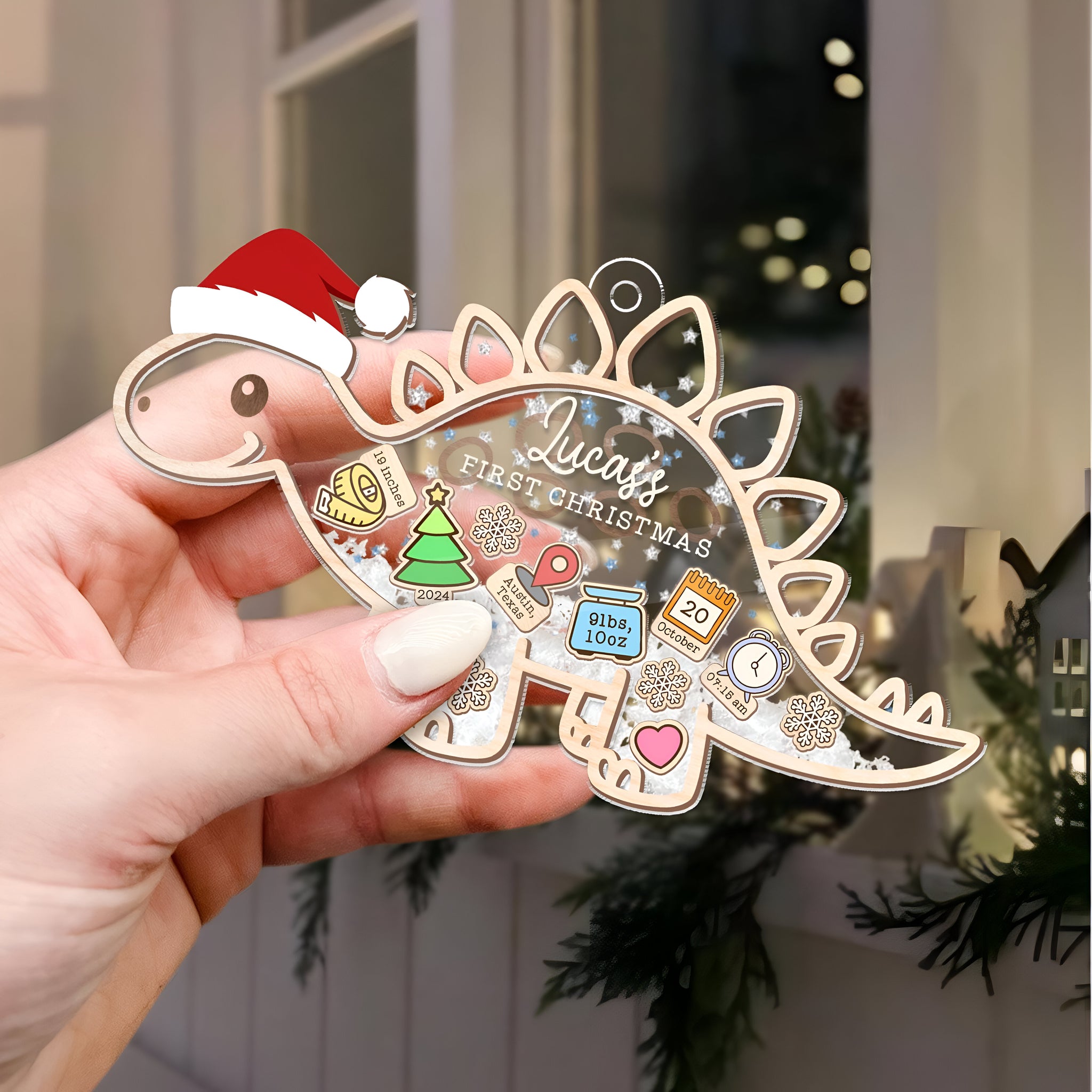 Personalized Dinosaur Baby's First Christmas Ornament 2024, Custom Baby 1st Christmas Ornament, Custom New Baby Gift,4D Shaker Baby Ornament ORHA24