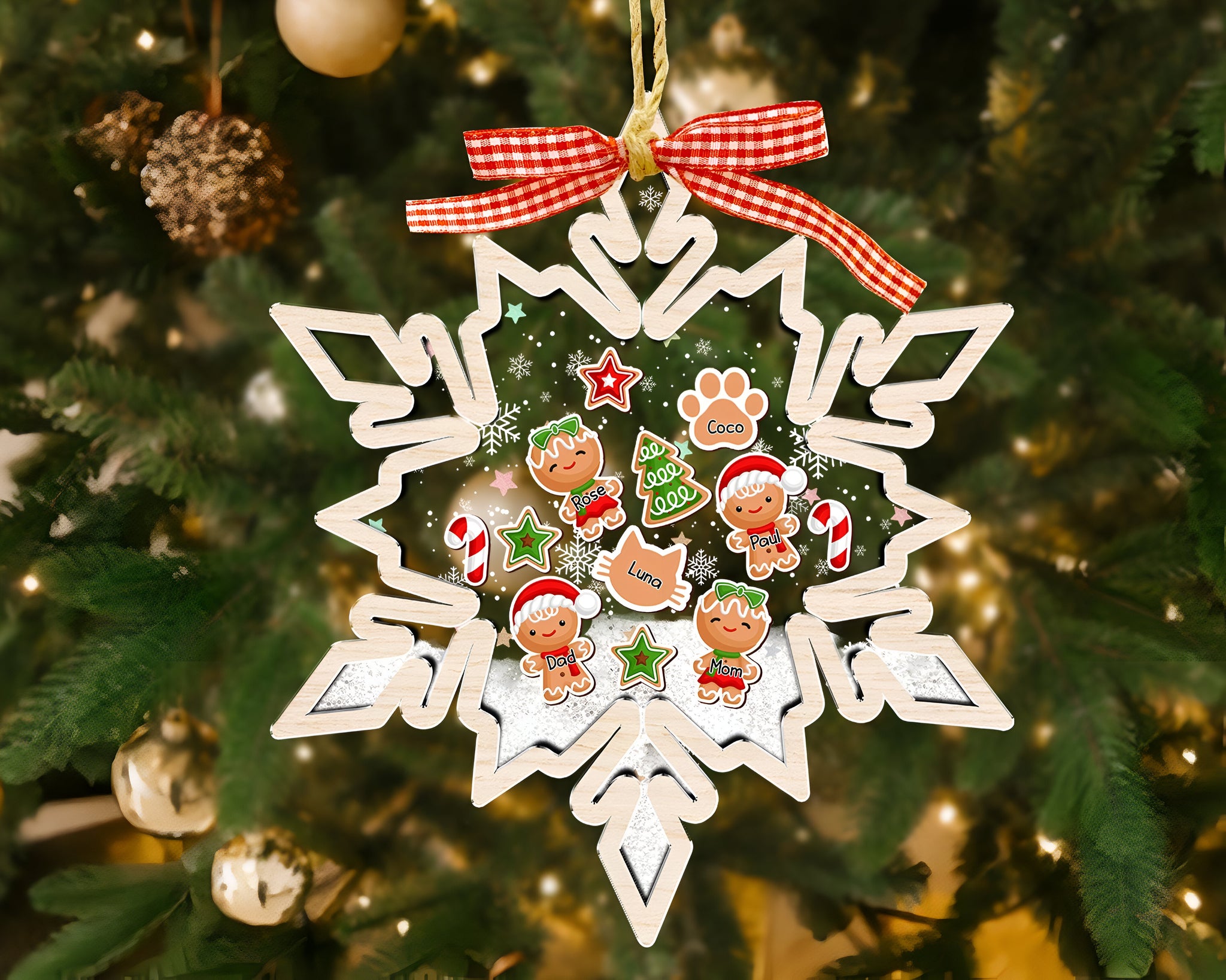 Personalized Gingerbread  Family Ornament, Christmas Ornament 2024, Custom Family Christmas Gift, 4D Family Shaker Ornament, Christmas Decor HAOR10