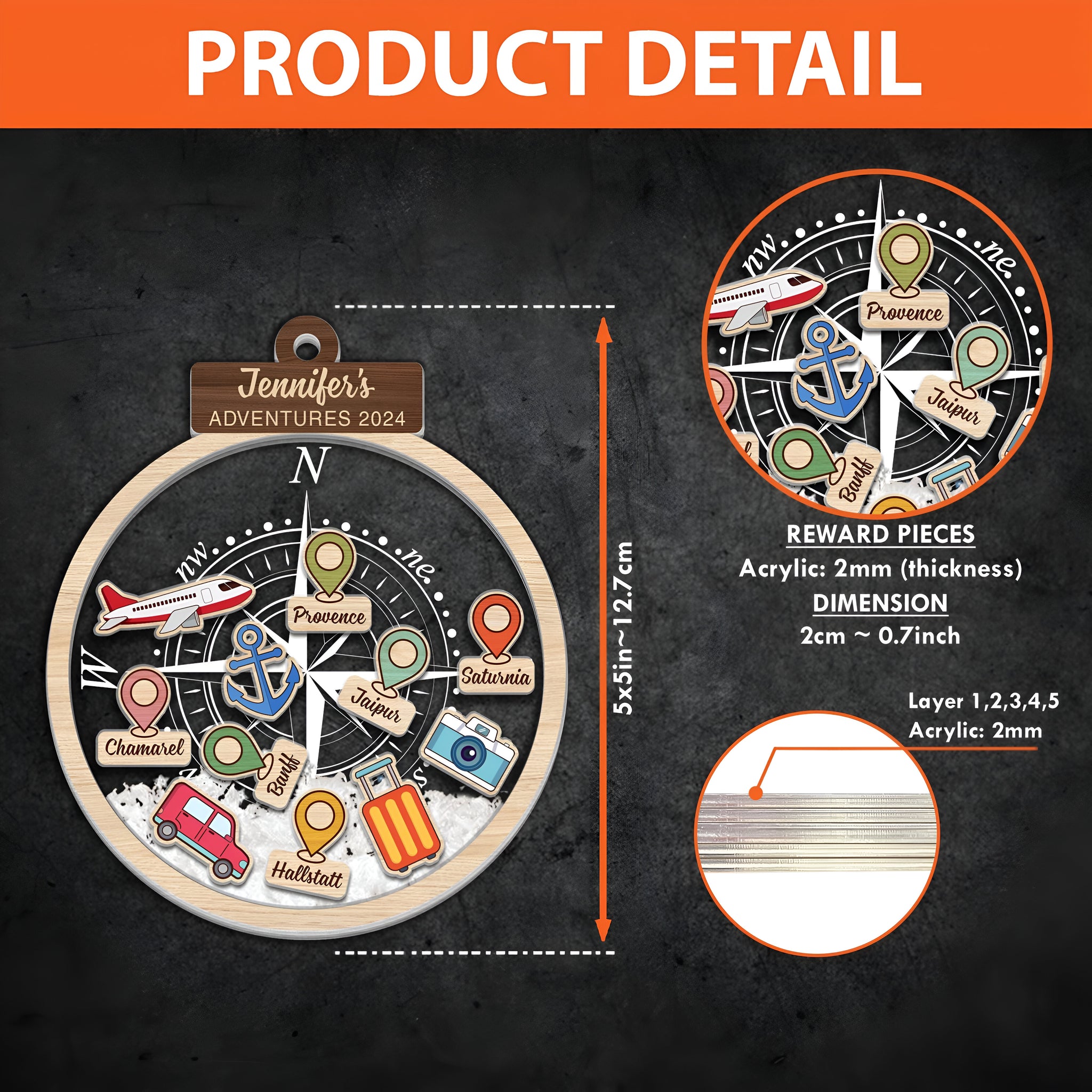 Personalized Travel Adventures Ornament, Travel Christmas Ornament, 4D Custom Shaker Ornament, Ornament Gift, Travel Decor, Travel Gifts HAOR10