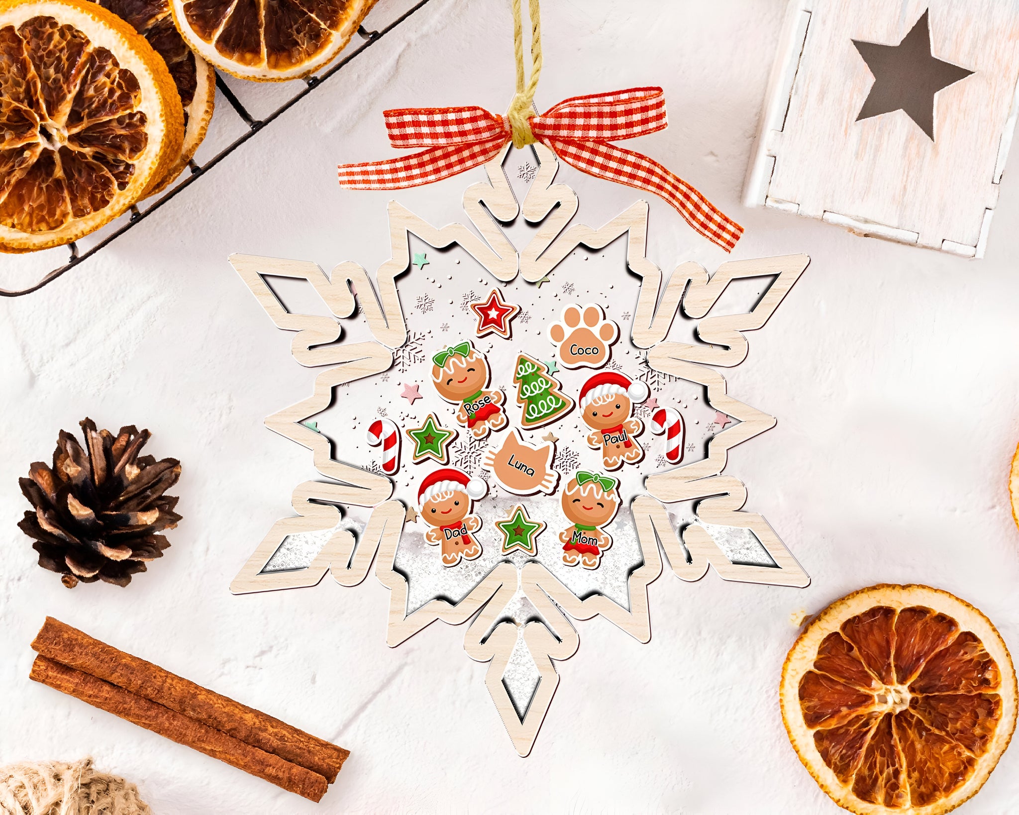 Personalized Gingerbread  Family Ornament, Christmas Ornament 2024, Custom Family Christmas Gift, 4D Family Shaker Ornament, Christmas Decor HAOR10