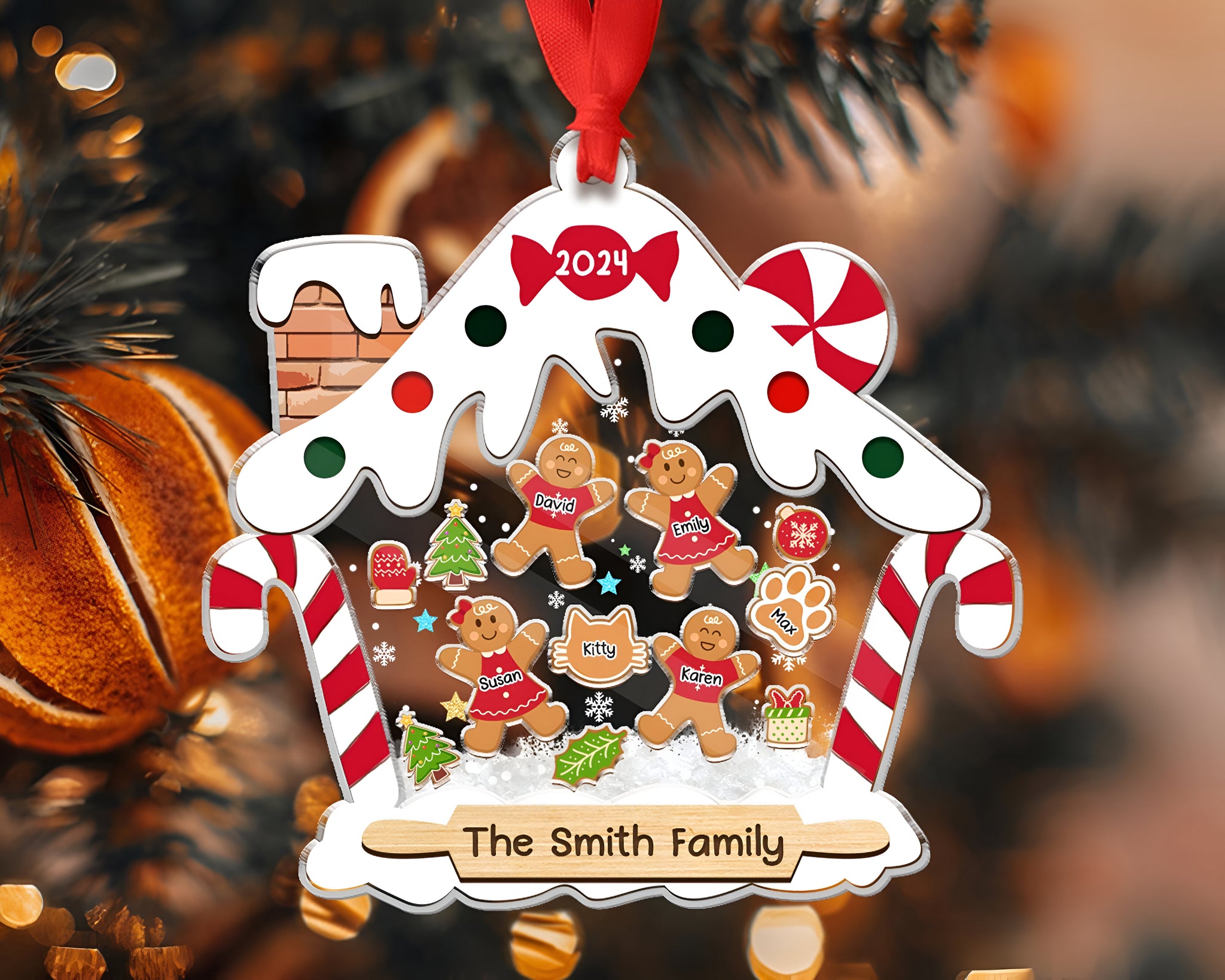 Personalized Gingerbread Family Ornament With Pets, Custom Family Ornament 2024, Family Christmas Ornament, 4D Shake Family Ornament HAOR10