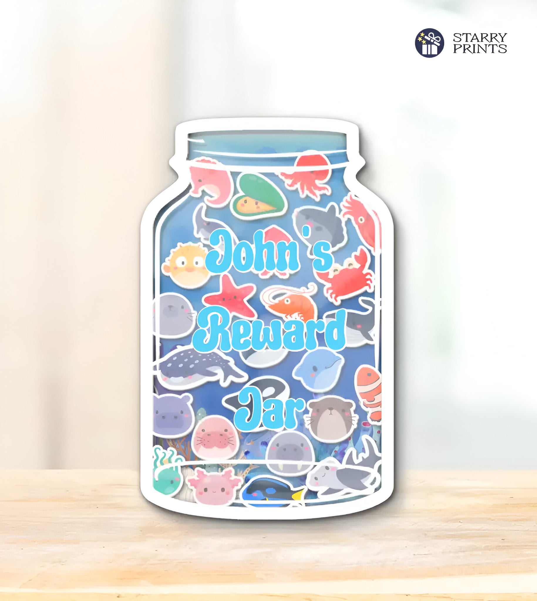 Personalized Kids' Reward Jar with Ocean Animal Tokens - Motivational Goal Tracker & Effective Behavior Reward System for Home and Classroom Rejar