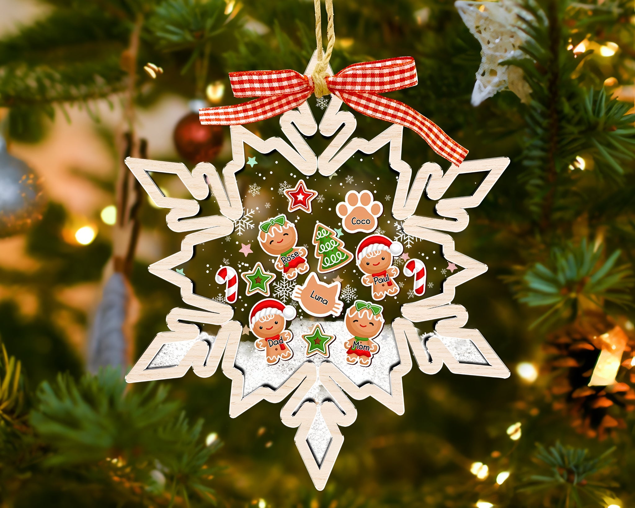 Personalized Gingerbread  Family Ornament, Christmas Ornament 2024, Custom Family Christmas Gift, 4D Family Shaker Ornament, Christmas Decor HAOR10