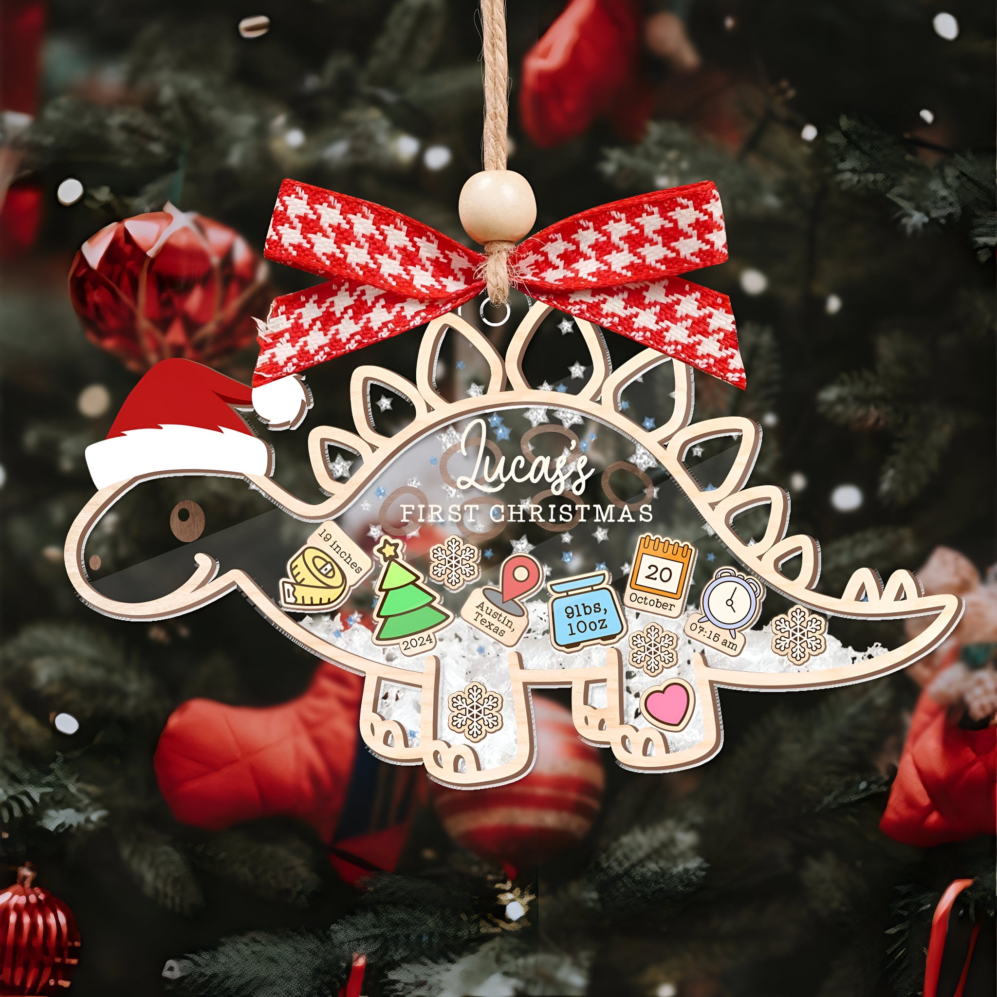 Personalized Dinosaur Baby's First Christmas Ornament 2024, Custom Baby 1st Christmas Ornament, Custom New Baby Gift,4D Shaker Baby Ornament ORHA24