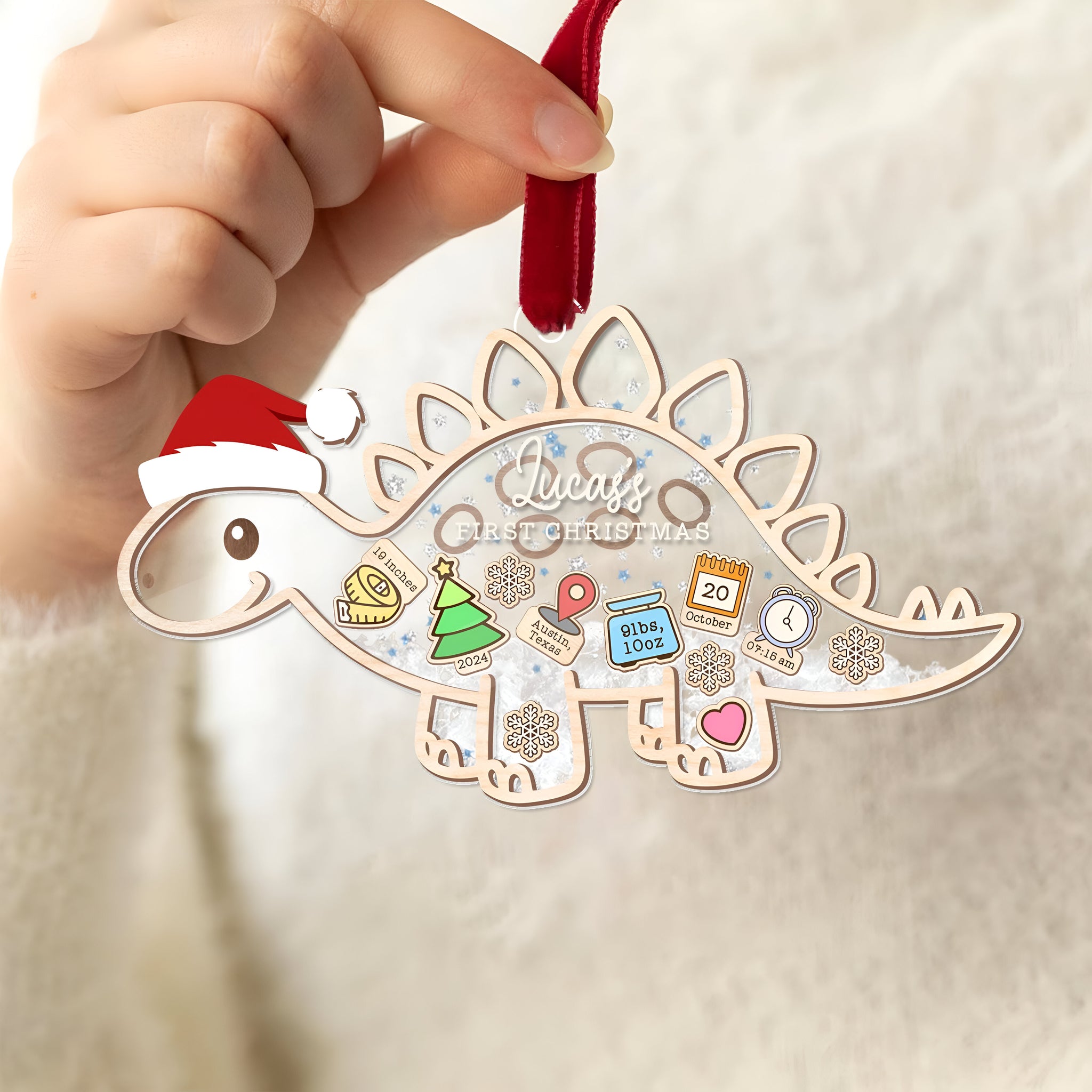 Personalized Dinosaur Baby's First Christmas Ornament 2024, Custom Baby 1st Christmas Ornament, Custom New Baby Gift,4D Shaker Baby Ornament ORHA24