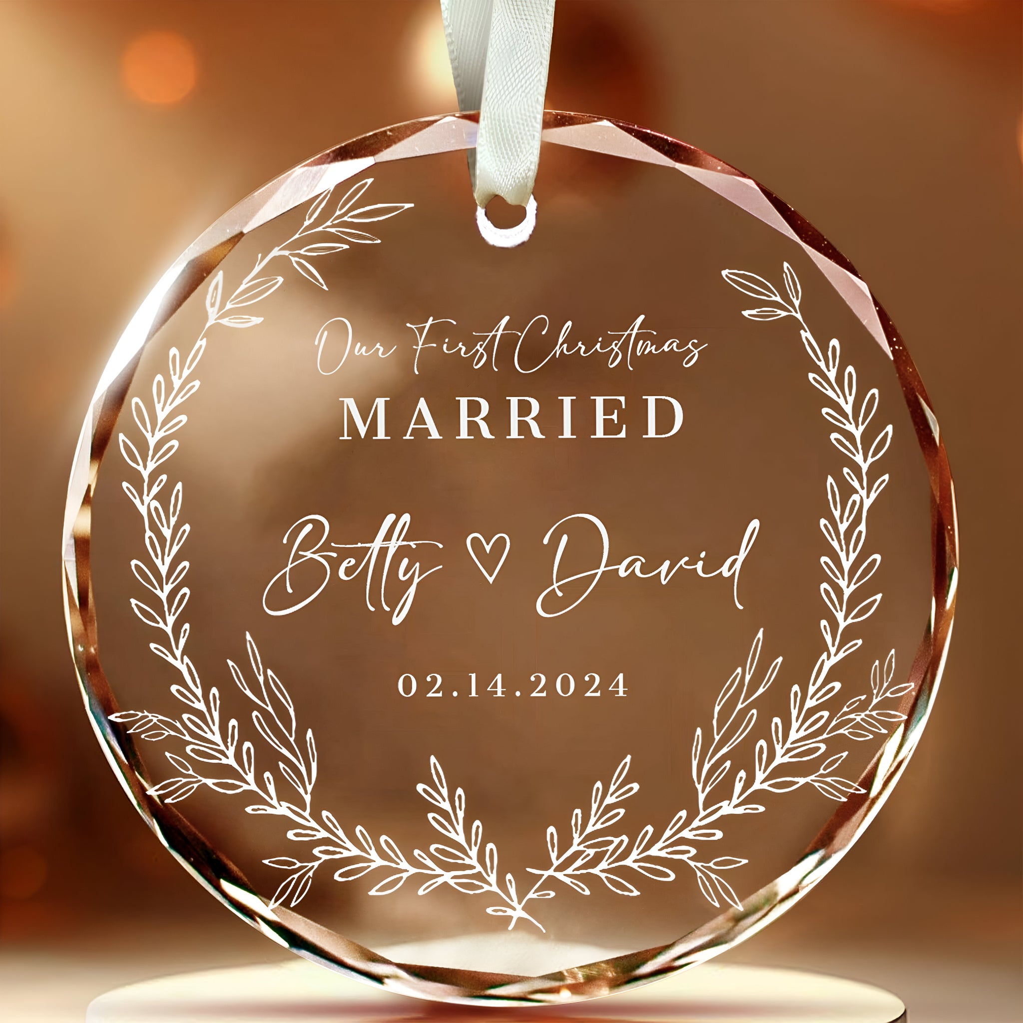 Personalized First Christmas Married Glass Ornament, Our First Christmas Married as Mr and Mrs Ornament, Wedding Glass GX05-14 ORN2509