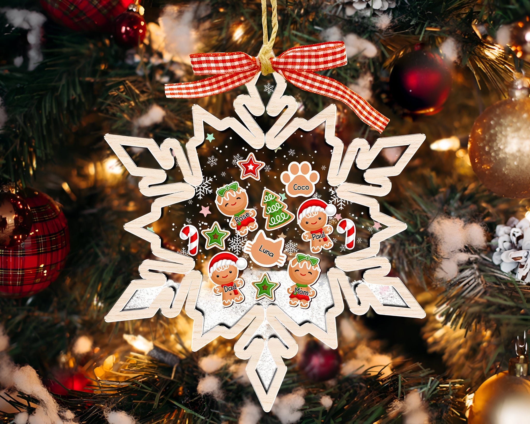 Personalized Gingerbread  Family Ornament, Christmas Ornament 2024, Custom Family Christmas Gift, 4D Family Shaker Ornament, Christmas Decor HAOR10