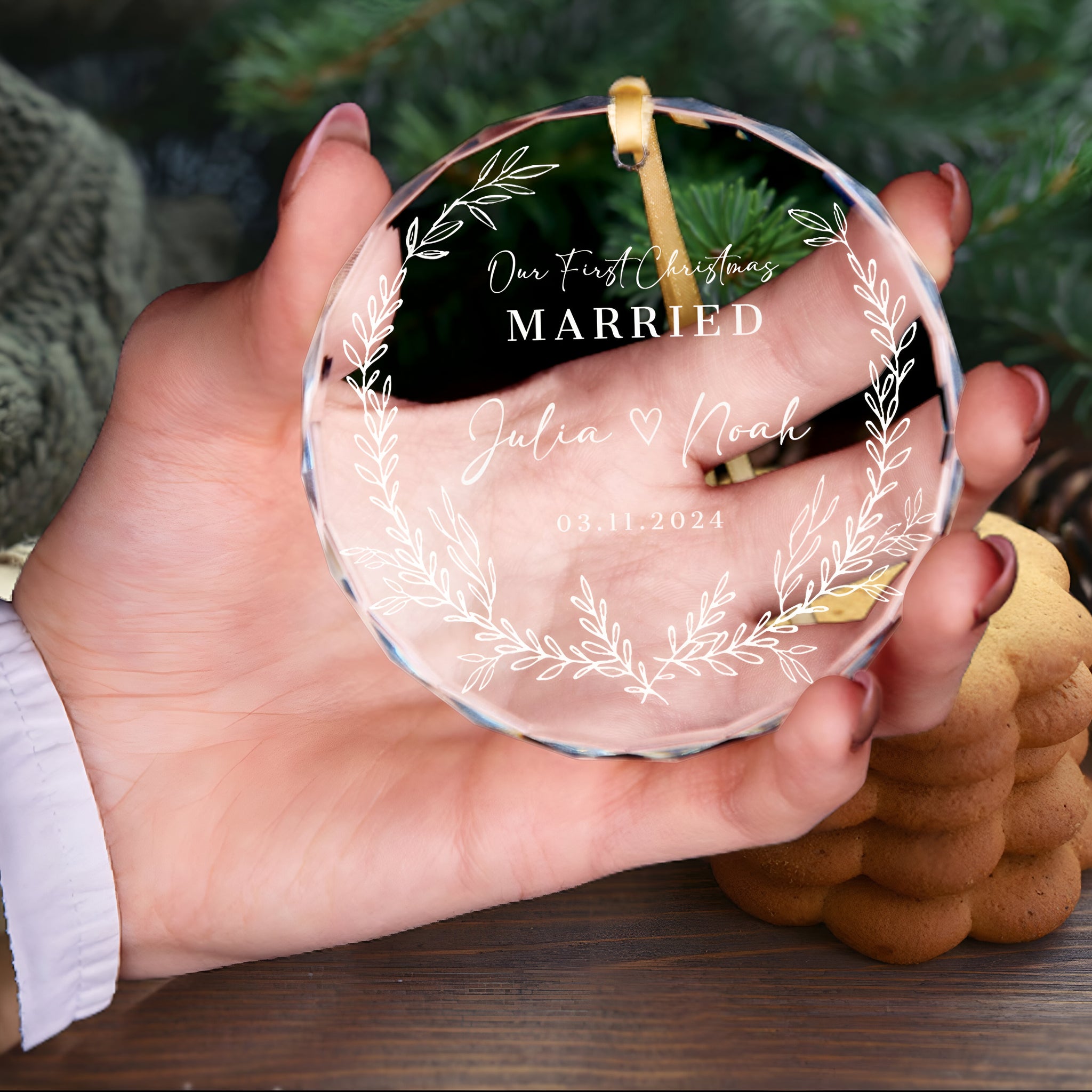Personalized First Christmas Married Glass Ornament, Our First Christmas Married as Mr and Mrs Ornament, Wedding Glass GX05-14 ORN2509