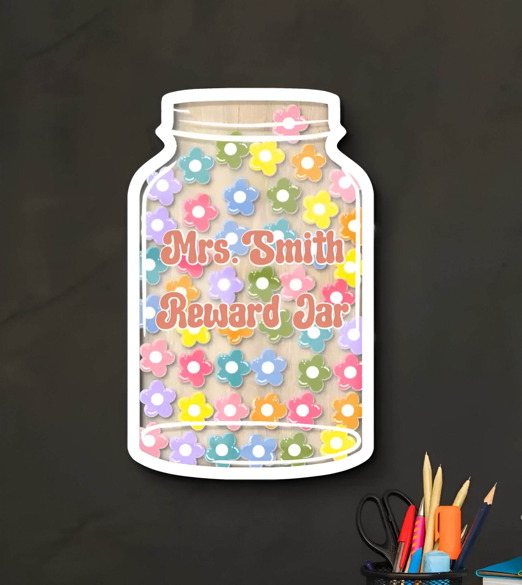 Personalized Magnetic Reward Jar For Classroom With Flower Tokens - Motivational Goal Tracker - Gift For Teachers Rejar