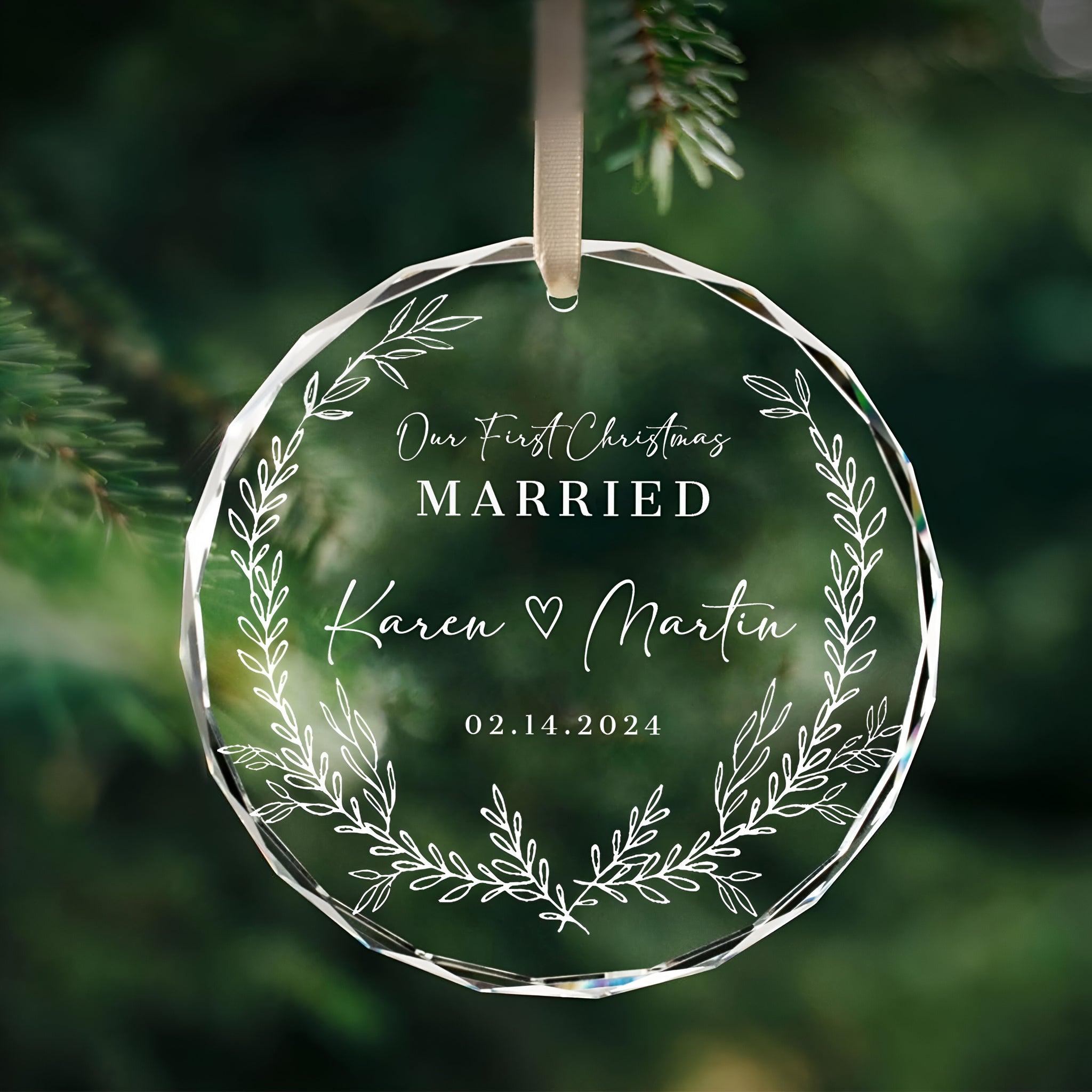 Personalized First Christmas Married Glass Ornament, Our First Christmas Married as Mr and Mrs Ornament, Wedding Glass GX05-14 ORN2509