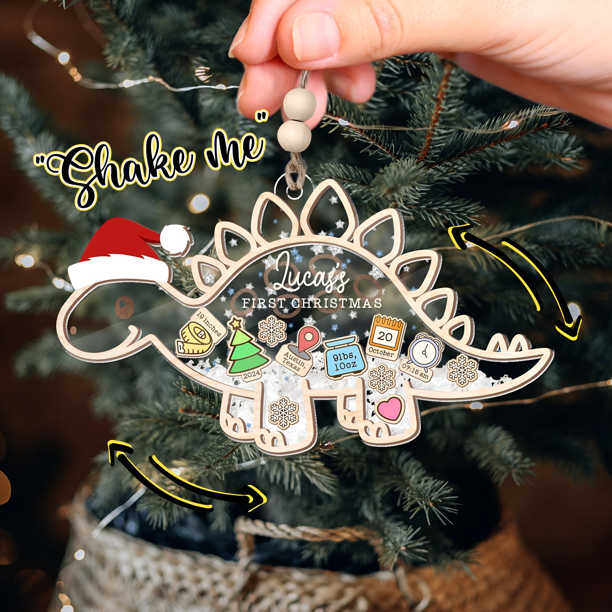 Personalized Dinosaur Baby's First Christmas Ornament 2024, Custom Baby 1st Christmas Ornament, Custom New Baby Gift,4D Shaker Baby Ornament ORHA24