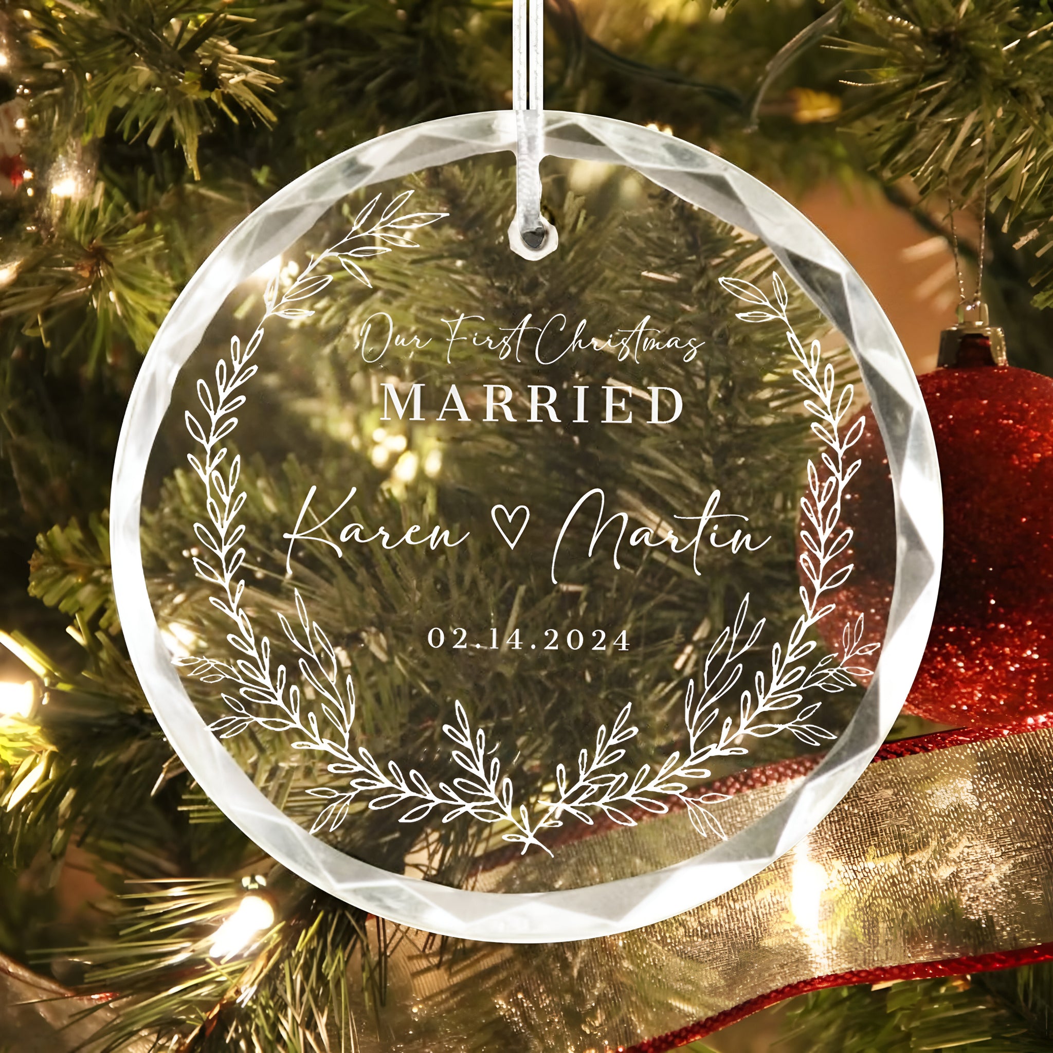 Personalized First Christmas Married Glass Ornament, Our First Christmas Married as Mr and Mrs Ornament, Wedding Glass GX05-14 ORN2509