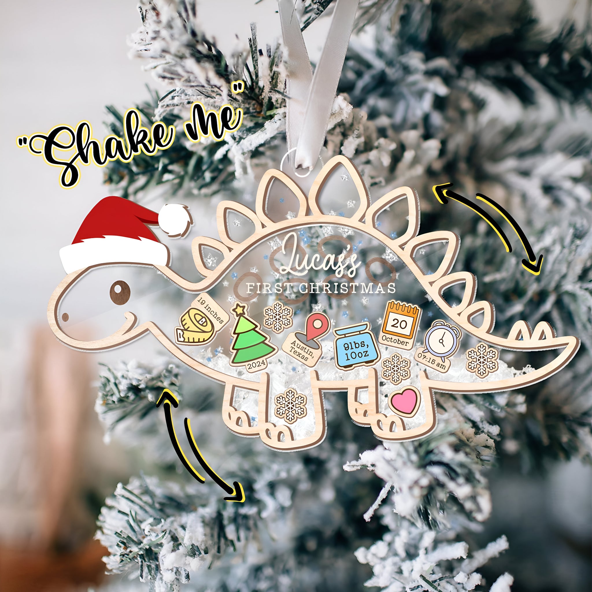 Personalized Dinosaur Baby's First Christmas Ornament 2024, Custom Baby 1st Christmas Ornament, Custom New Baby Gift,4D Shaker Baby Ornament ORHA24