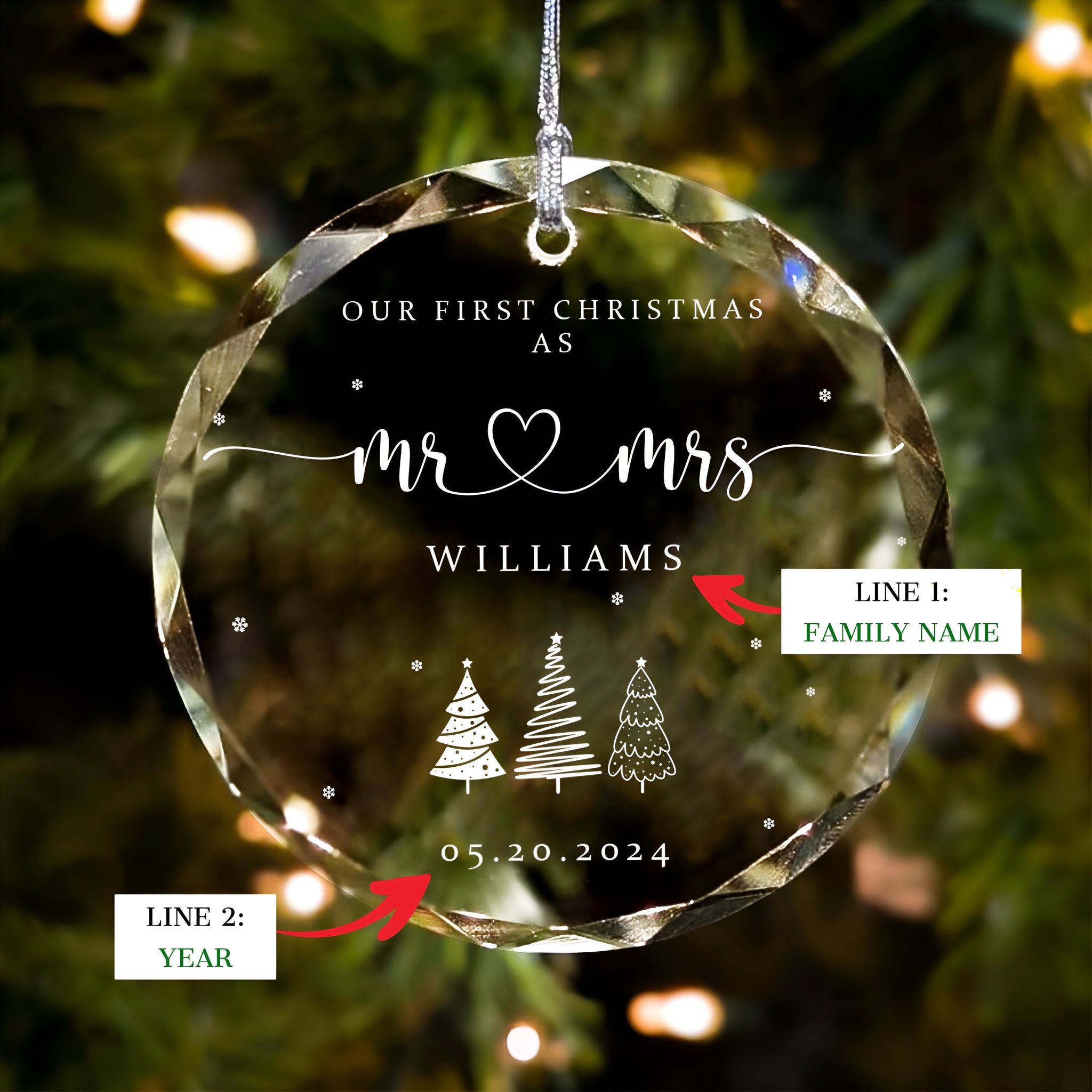 Personalized Mr and Mrs Christmas Ornament, Our First Christmas Married as Mr and Mrs Ornament, Newlywed Gift for Christmas, Wedding Gift Keepsake GX06-25 ORN2509