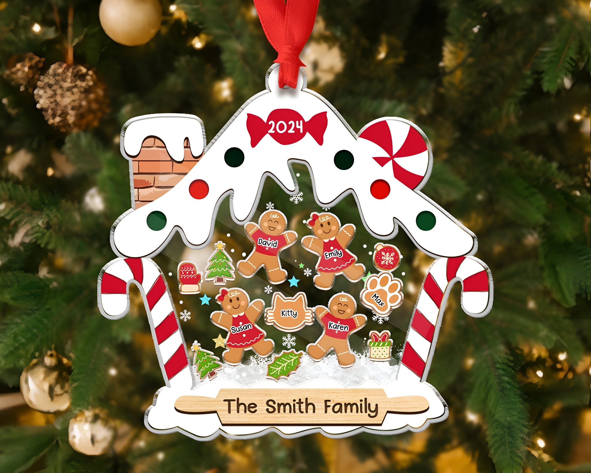 Personalized Gingerbread Family Ornament With Pets, Custom Family Ornament 2024, Family Christmas Ornament, 4D Shake Family Ornament HAOR10
