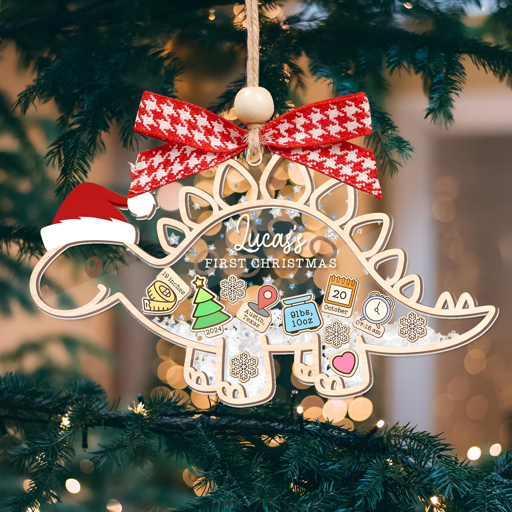 Personalized Dinosaur Baby's First Christmas Ornament 2024, Custom Baby 1st Christmas Ornament, Custom New Baby Gift,4D Shaker Baby Ornament ORHA24