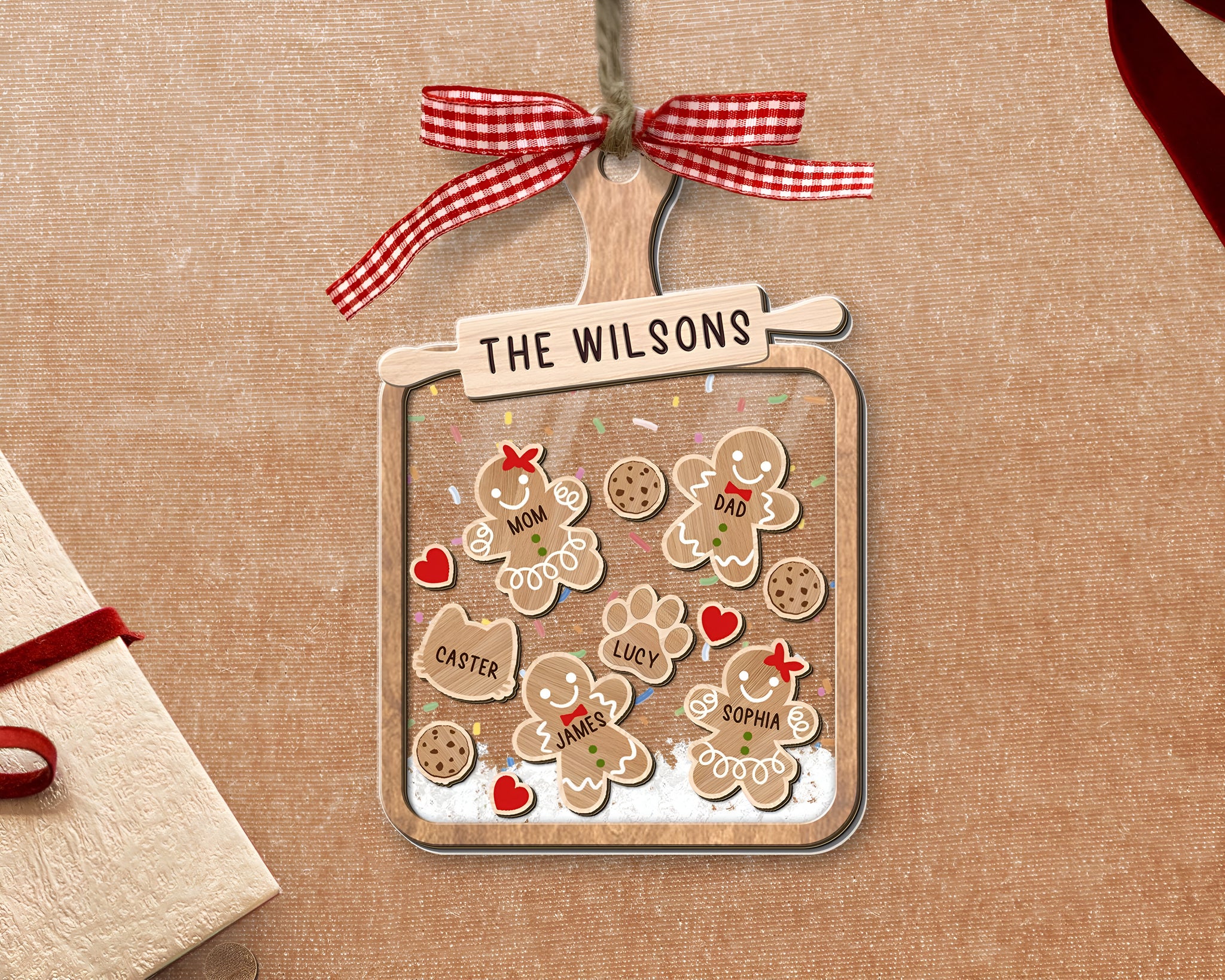 Personalized Family Member Shaker Ornament, Family 4D Shake Ornament, Gingerbread Family Ornament, Family Christmas Gifts, Family Keepsake ORHA24