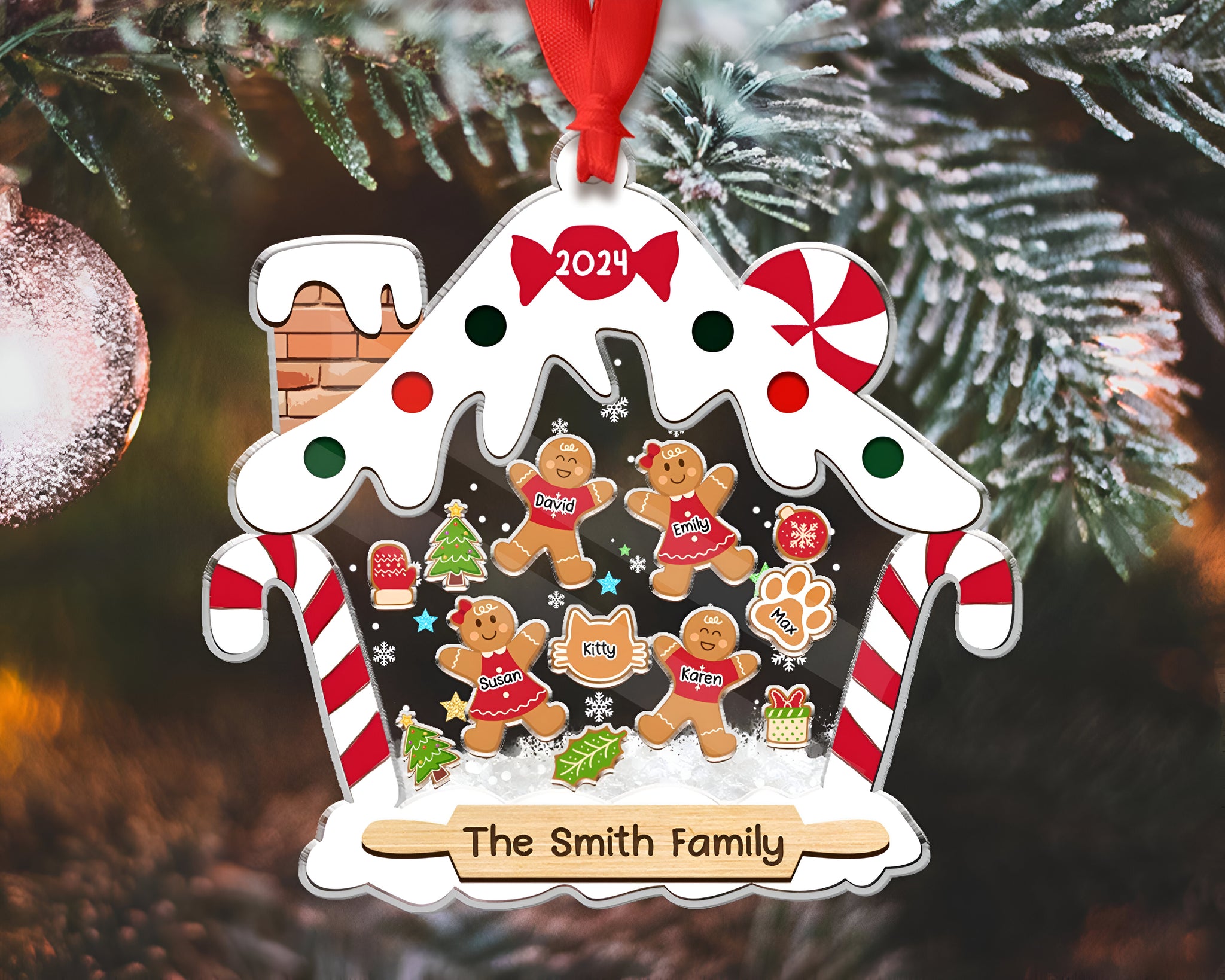 Personalized Gingerbread Family Ornament With Pets, Custom Family Ornament 2024, Family Christmas Ornament, 4D Shake Family Ornament HAOR10