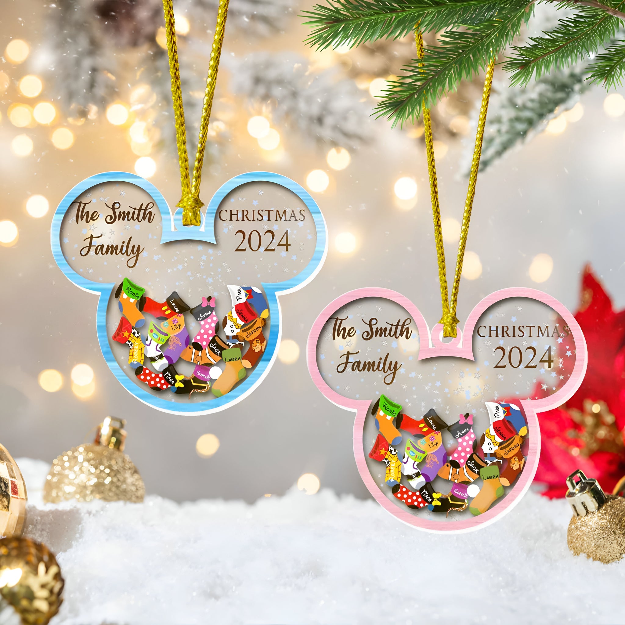 Personalized Disney Family Christmas Ornament 2024, Custom Family Christmas Ornament, 4D Customized Cookie Ornament Gift, Stocking Ornament ORHA24