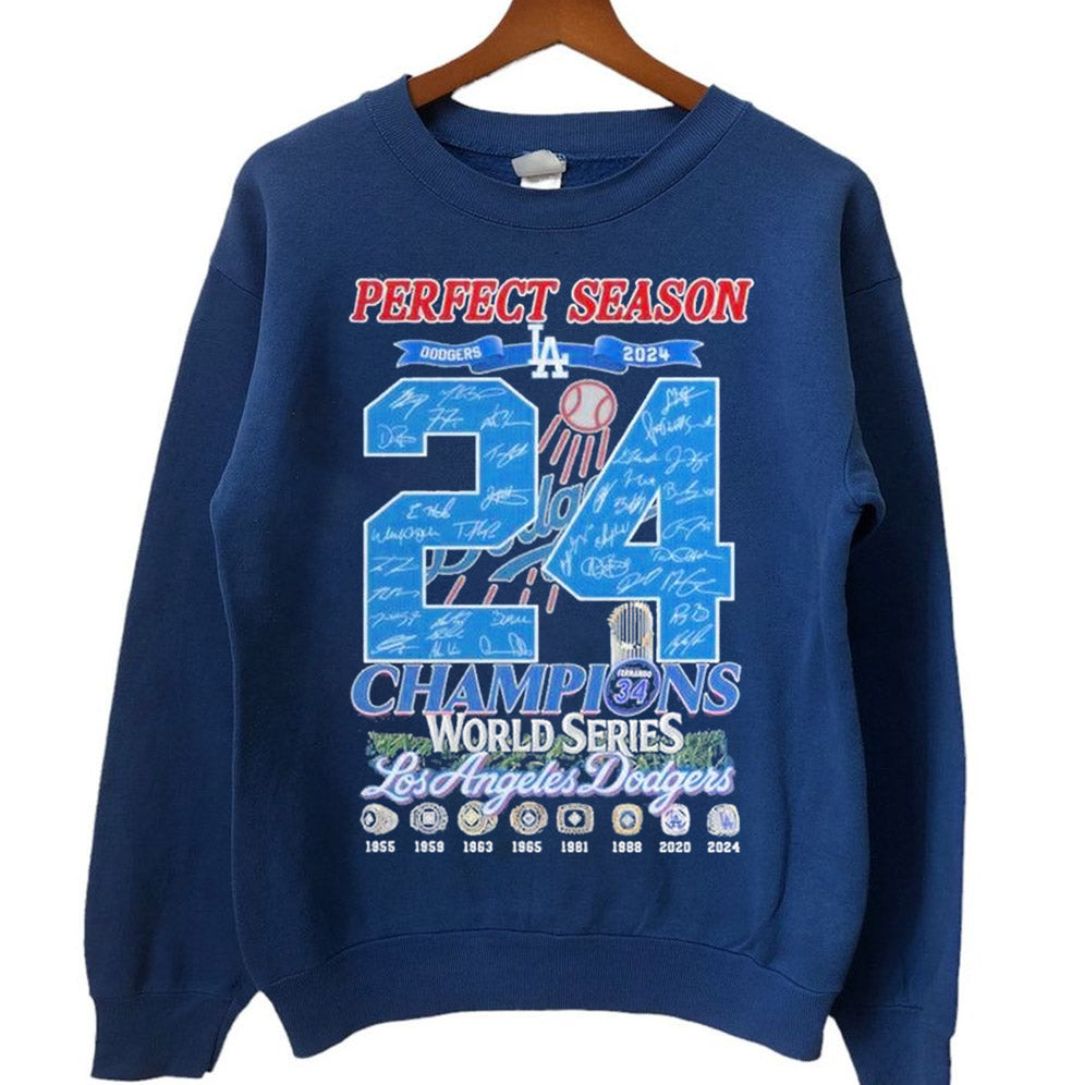 Perfect Season Los Angeles Dodgers World Series Champions 2024 Signatures shirt, Los Angeles World Series Sweatshirt, LA Dodgers T-shirt, Dodger