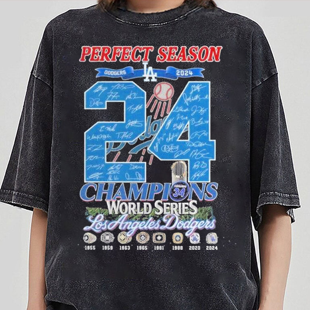 Perfect Season Los Angeles Dodgers World Series Champions 2024 Signatures shirt, Los Angeles World Series Sweatshirt, LA Dodgers T-shirt, Dodger