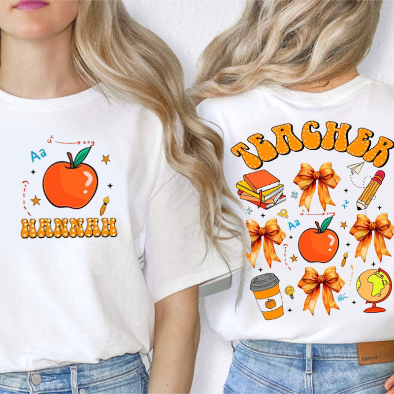 Personalized Name Cute Icon With Motivational Messages Teacher Two Sided T-Shirt 2MAT68