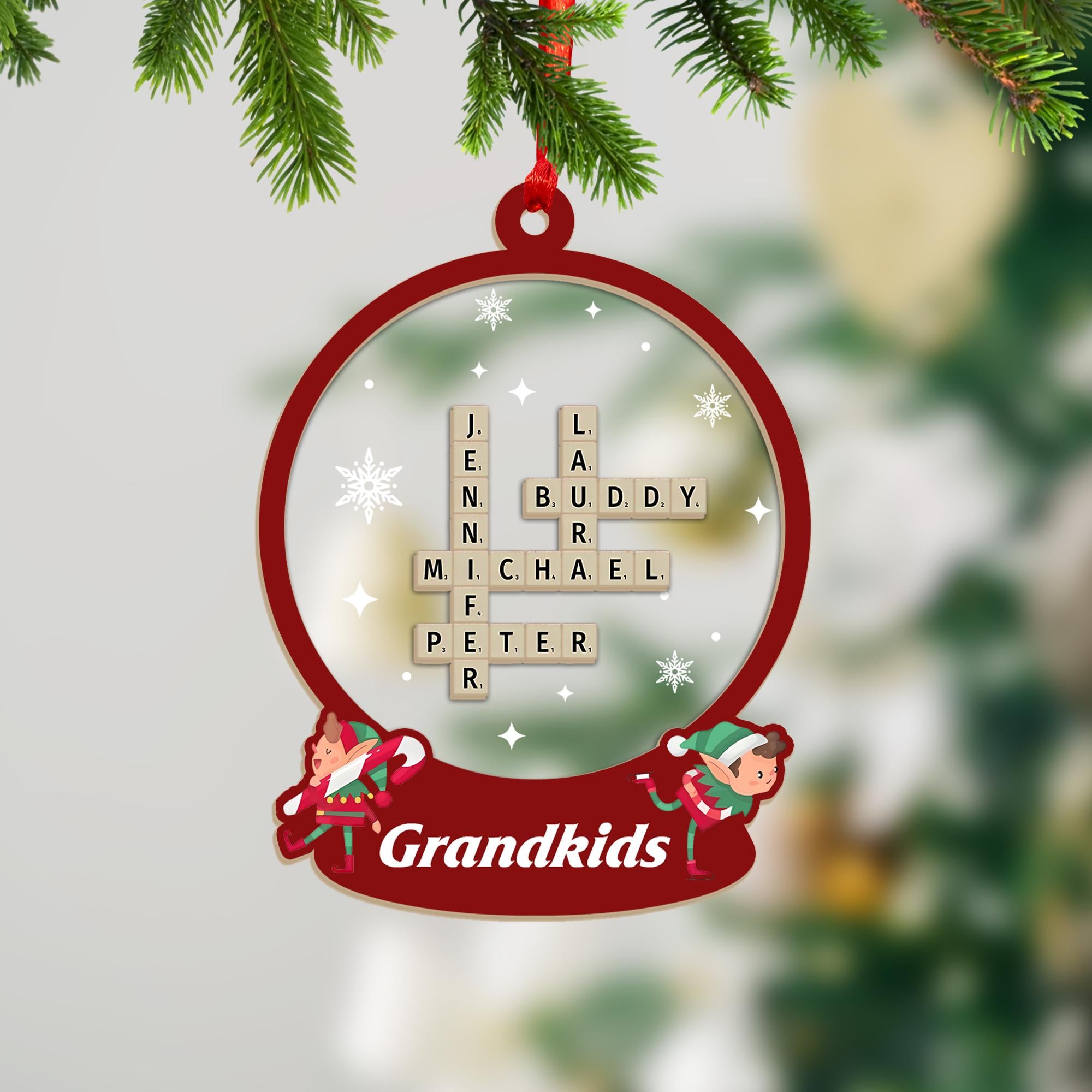 Persionalized Crossword Personalized 2-Layer Wooden Ornament, Family Names on Tiles,Gift for Coworkers Family Members Names Crossword Puzzle OROC24