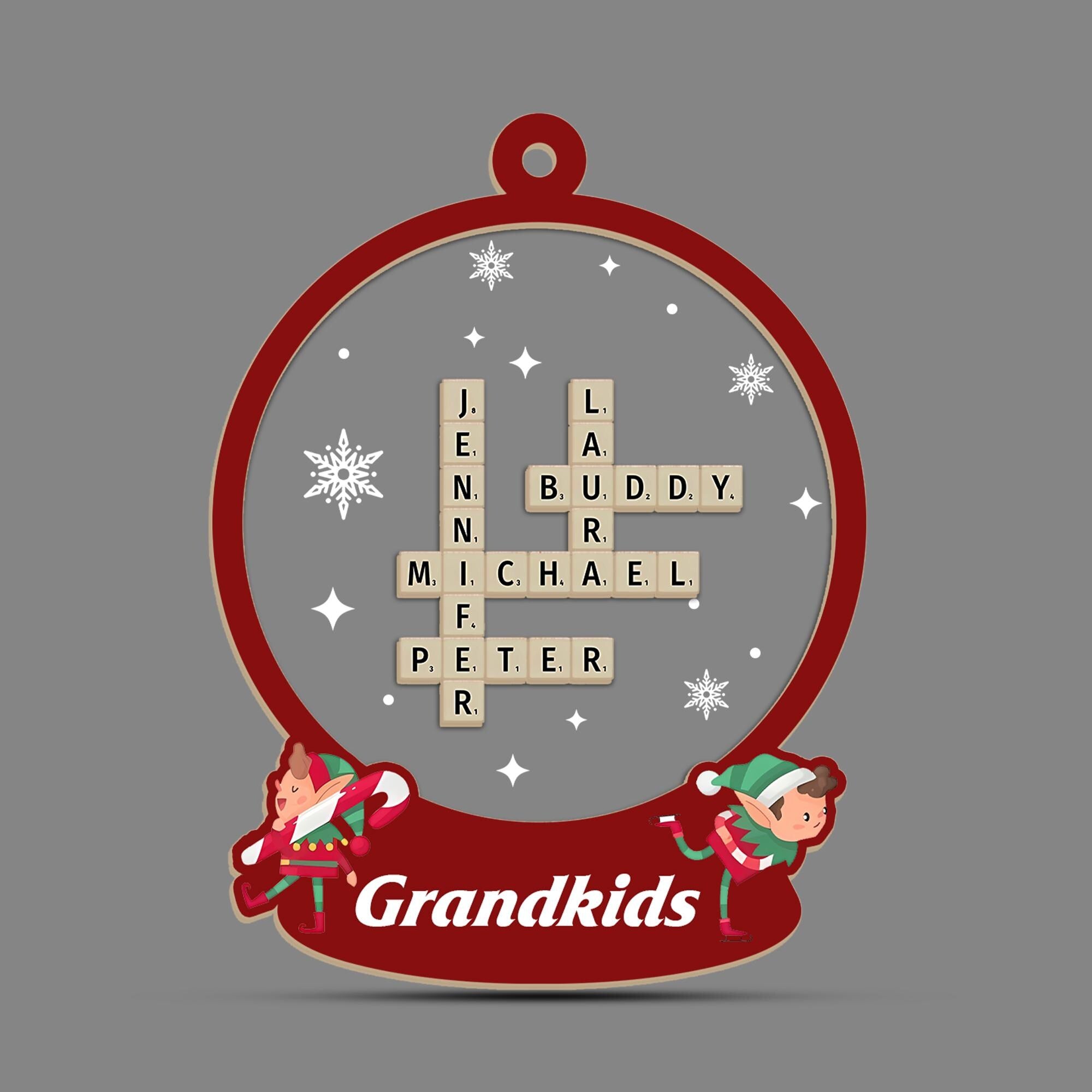 Persionalized Crossword Personalized 2-Layer Wooden Ornament, Family Names on Tiles,Gift for Coworkers Family Members Names Crossword Puzzle OROC24