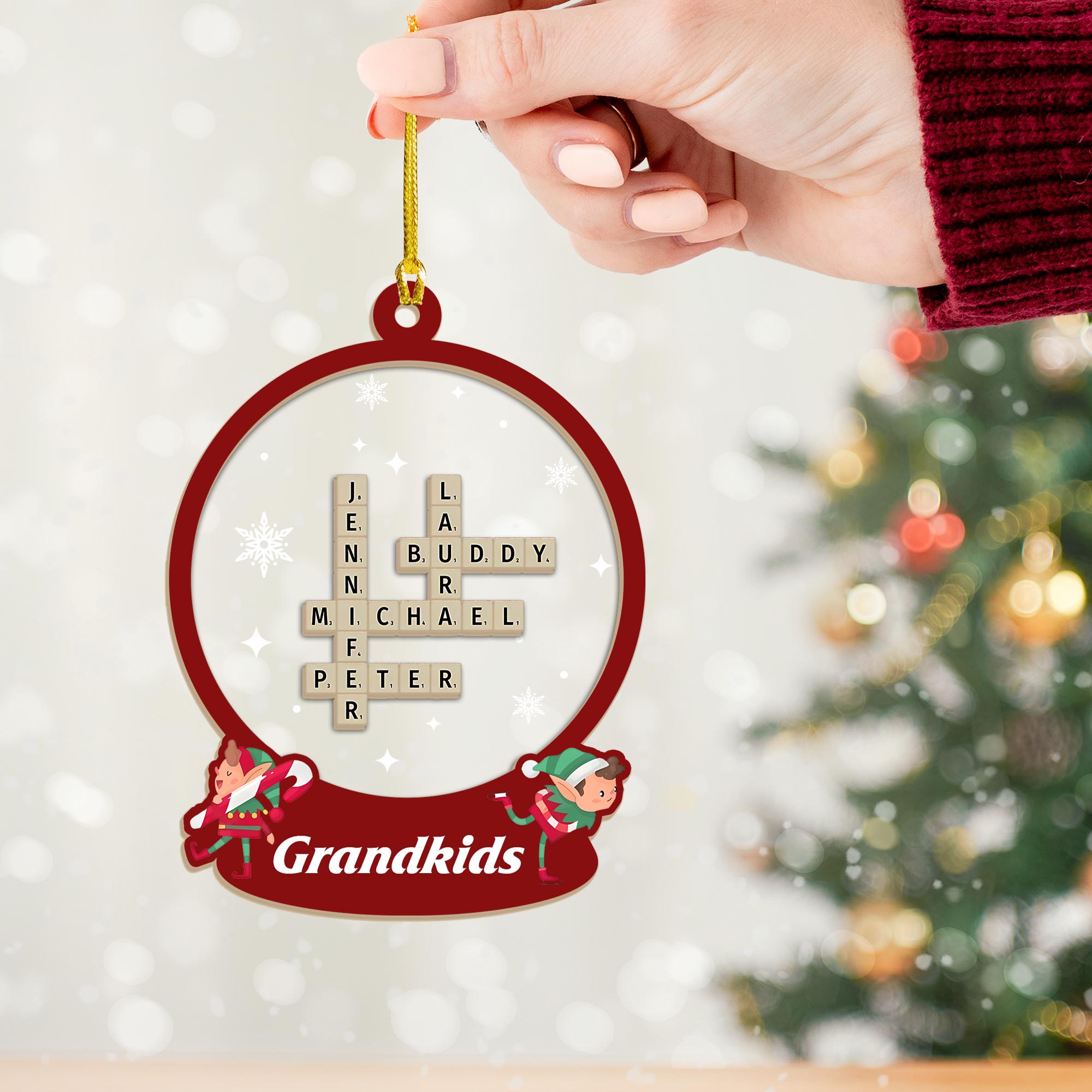 Persionalized Crossword Personalized 2-Layer Wooden Ornament, Family Names on Tiles,Gift for Coworkers Family Members Names Crossword Puzzle OROC24