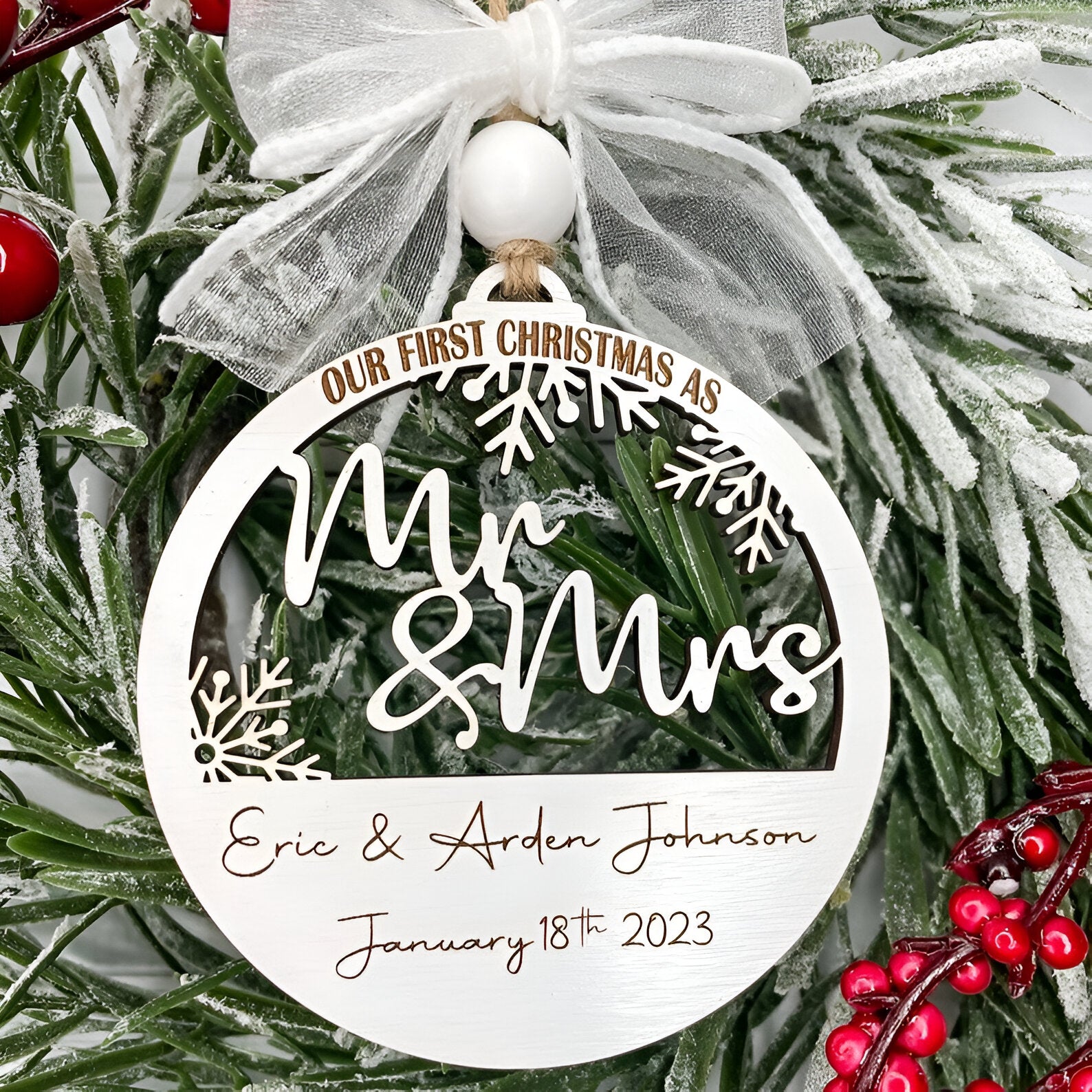 Personalized Wedding Christmas Ornament, Our First Christmas Married Ornament, Mr & Mrs Christmas Ornament, Newlywed Christmas Ornament Gift ORN0110