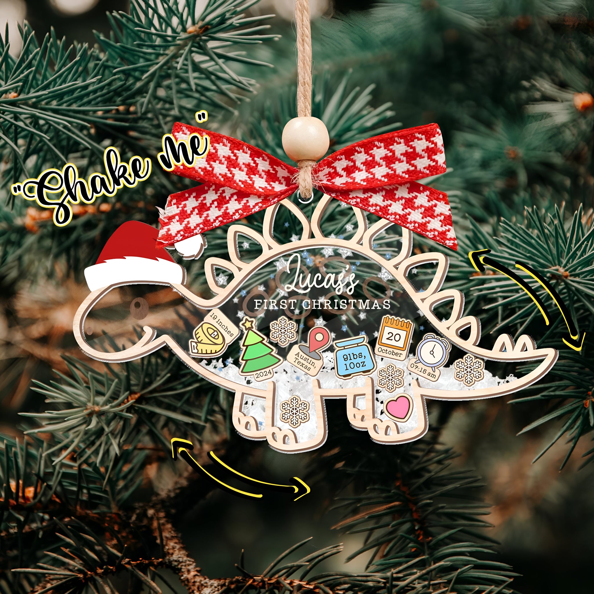Personalized Dinosaur Baby's First Christmas Ornament 2024, Custom Baby 1st Christmas Ornament, Custom New Baby Gift,4D Shaker Baby Ornament ORHA24