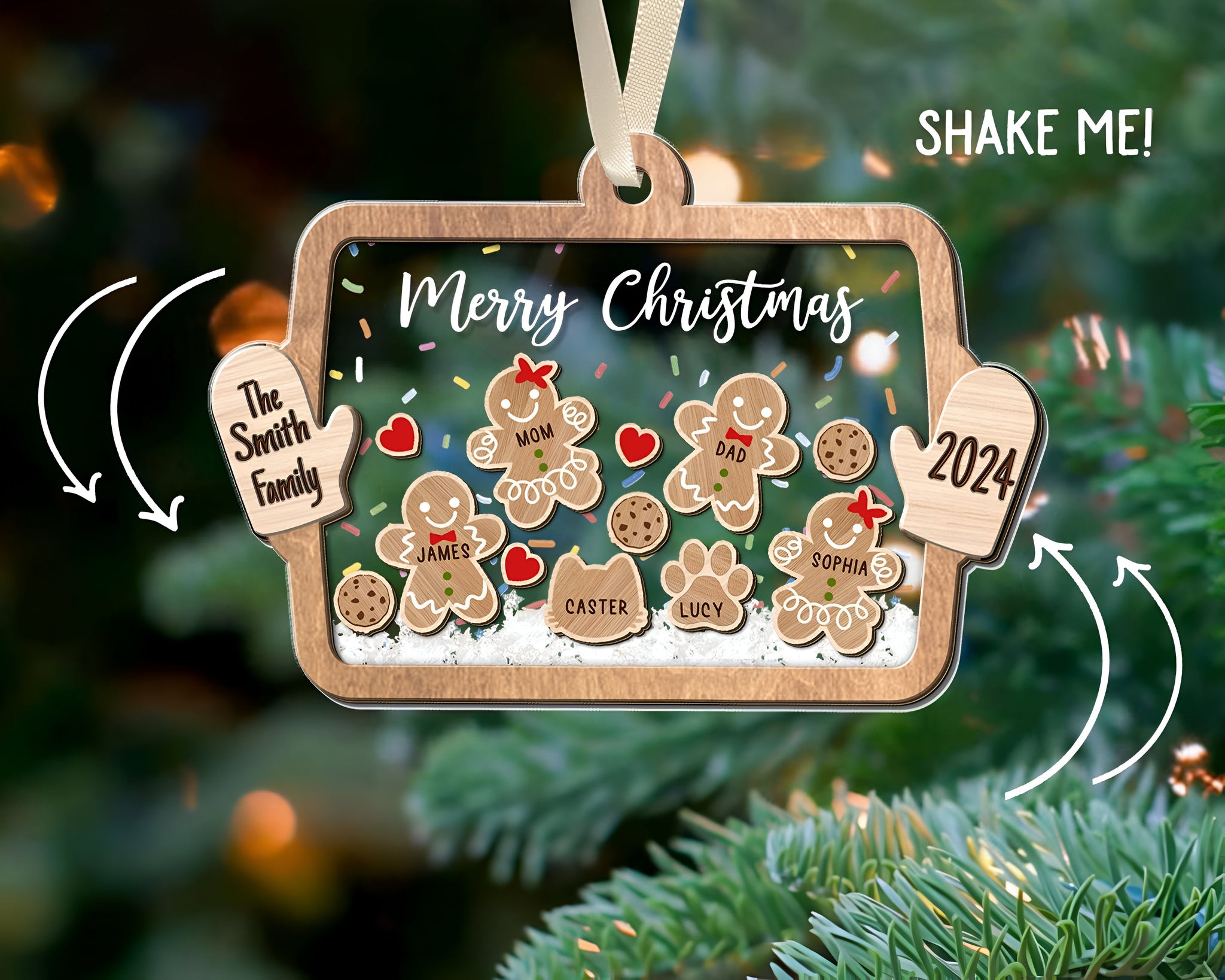 Personalized Family Member Shaker Ornament, Family 4D Shake Ornament, Gingerbread Family Ornament, Family Christmas Gifts, Family Keepsake ORHA24