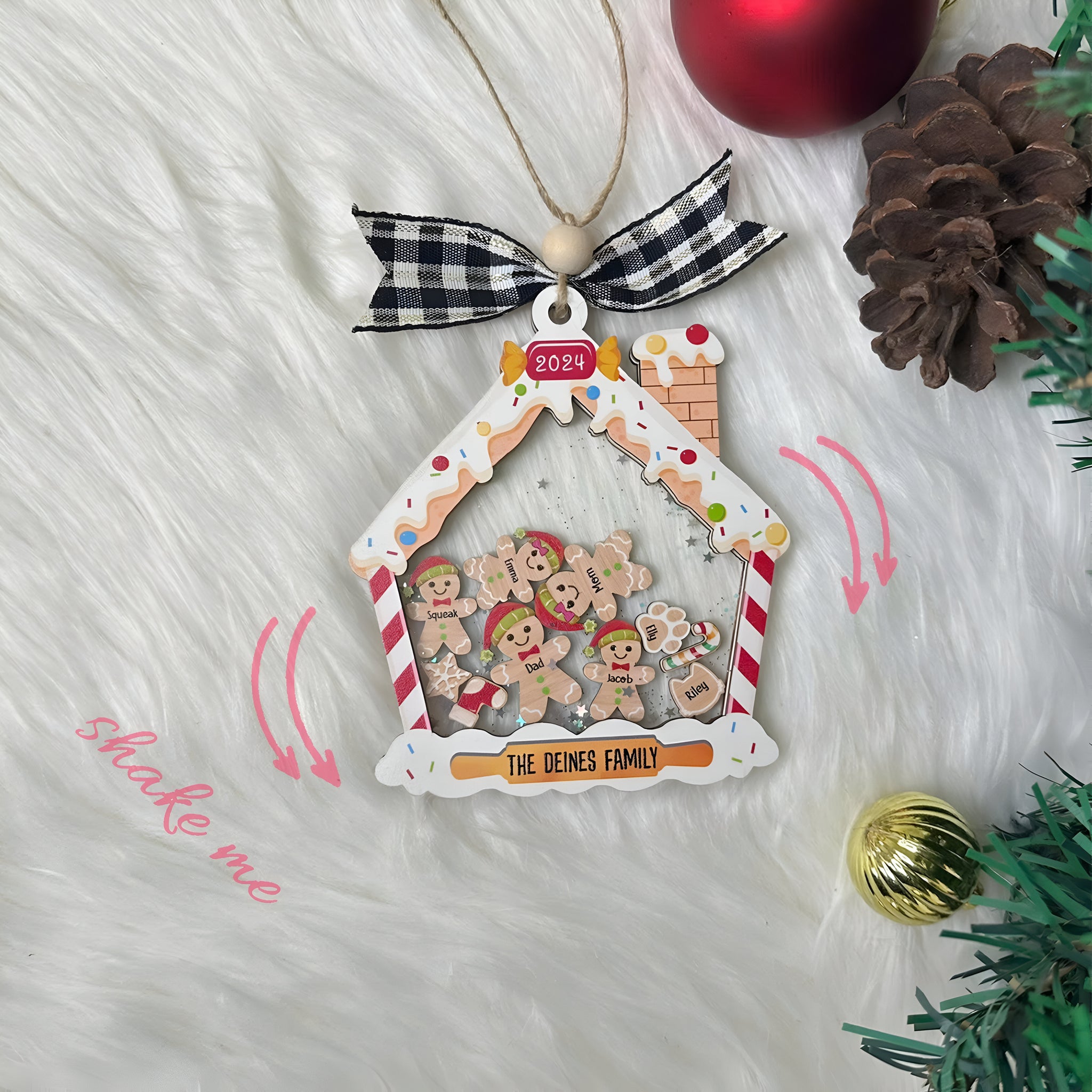 Personalized Gingerbread With Hat House Family Ornament 2024, Custom Family Ornament, Family Christmas ornament, 4D Shake Christmas Ornament HAOR10