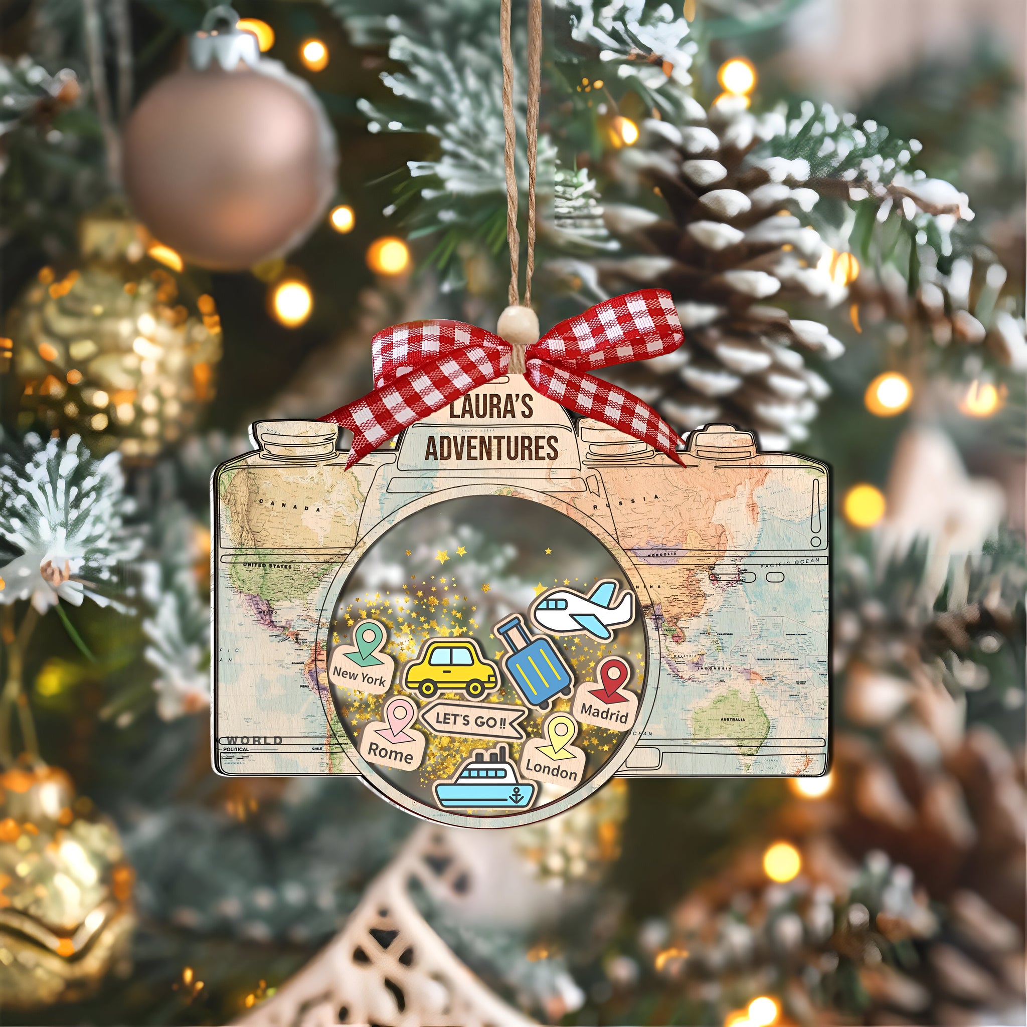 Personalized Travel Adventures 4D Shaker Ornament, Custom Travel Christmas Ornament, 4D Custom Shaker Ornament, Travel Ornament Gifts HAOR10