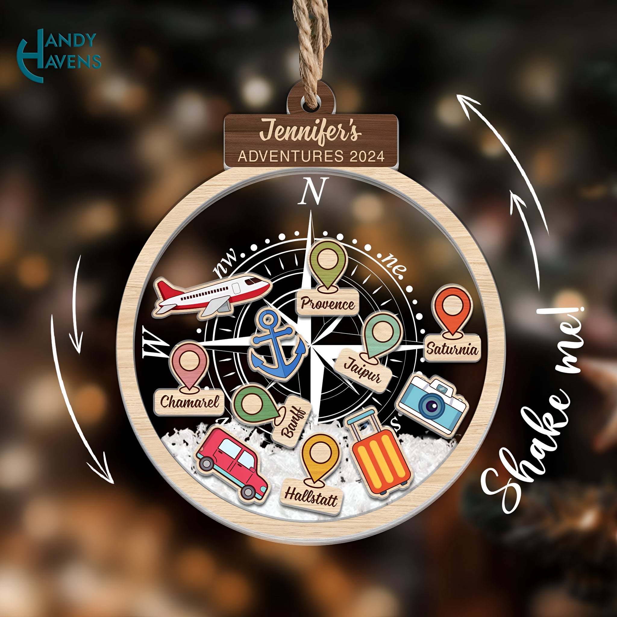 Personalized Travel Adventures Ornament, Travel Christmas Ornament, 4D Custom Shaker Ornament, Ornament Gift, Travel Decor, Travel Gifts HAOR10