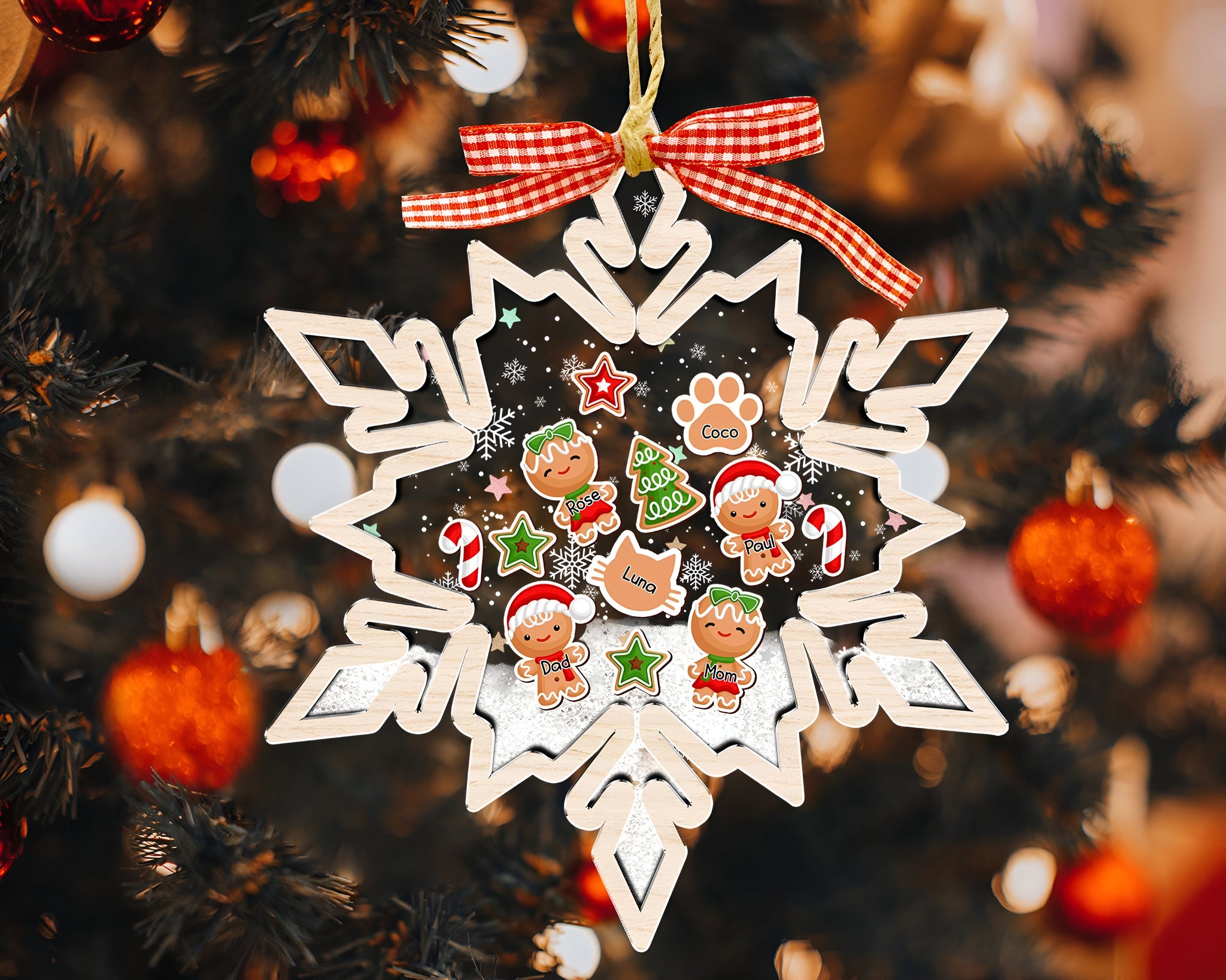 Personalized Gingerbread  Family Ornament, Christmas Ornament 2024, Custom Family Christmas Gift, 4D Family Shaker Ornament, Christmas Decor HAOR10