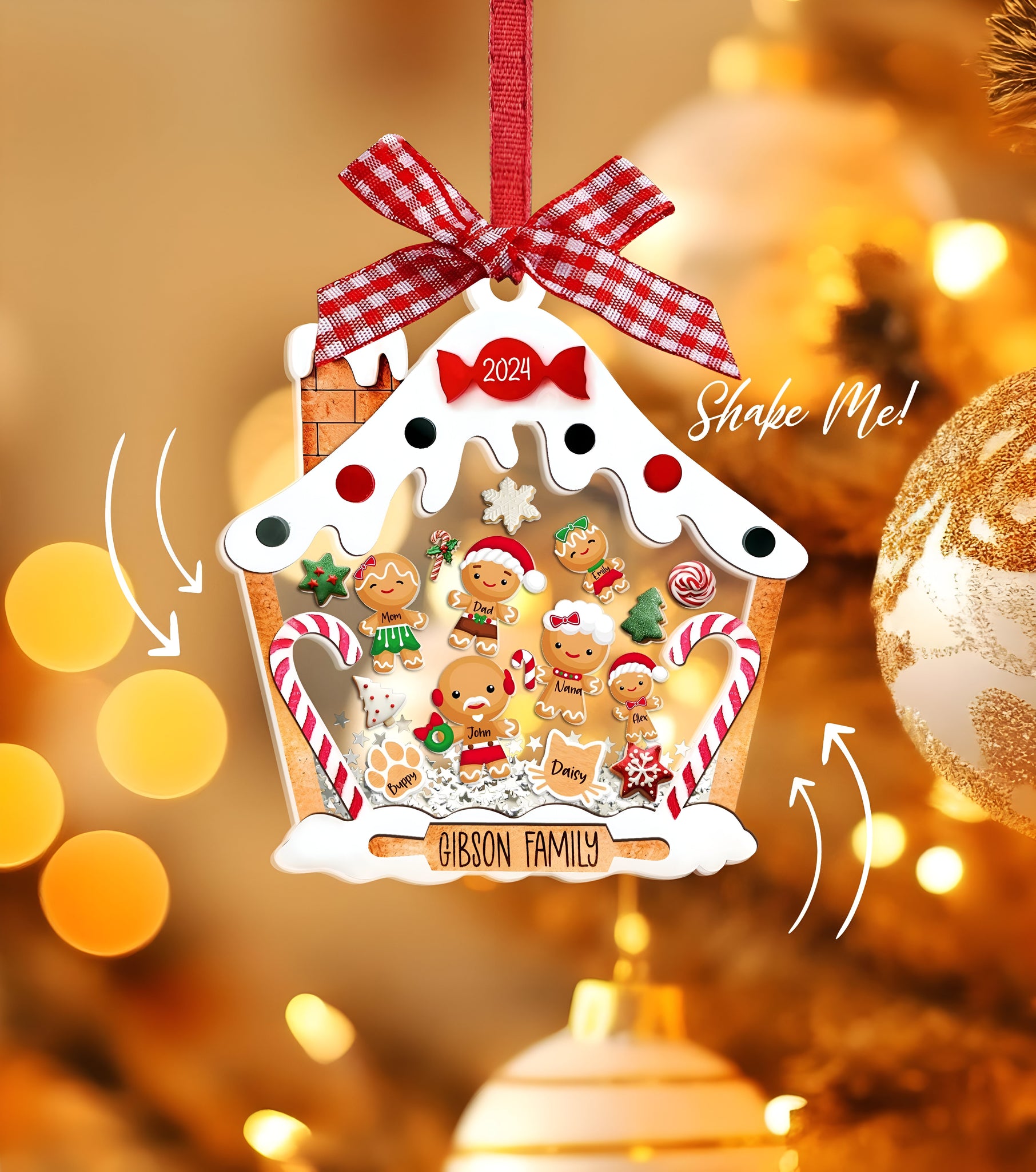 Personalized Gingerbread Family Christmas Ornament With Pets  Custom Family Ornament 2024  4D Family Shake Ornament  Family Name Ornament HAOR10