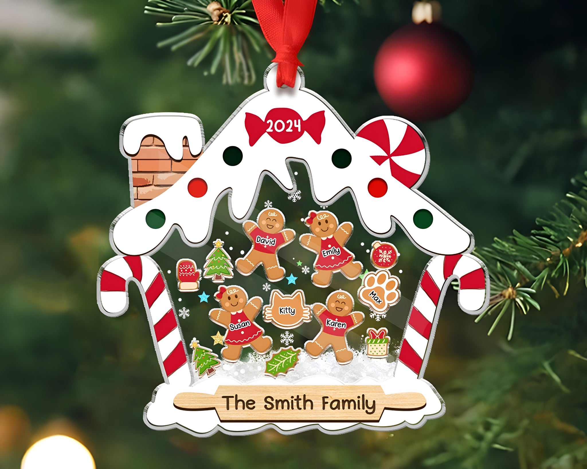 Personalized Gingerbread Family Ornament With Pets, Custom Family Ornament 2024, Family Christmas Ornament, 4D Shake Family Ornament HAOR10