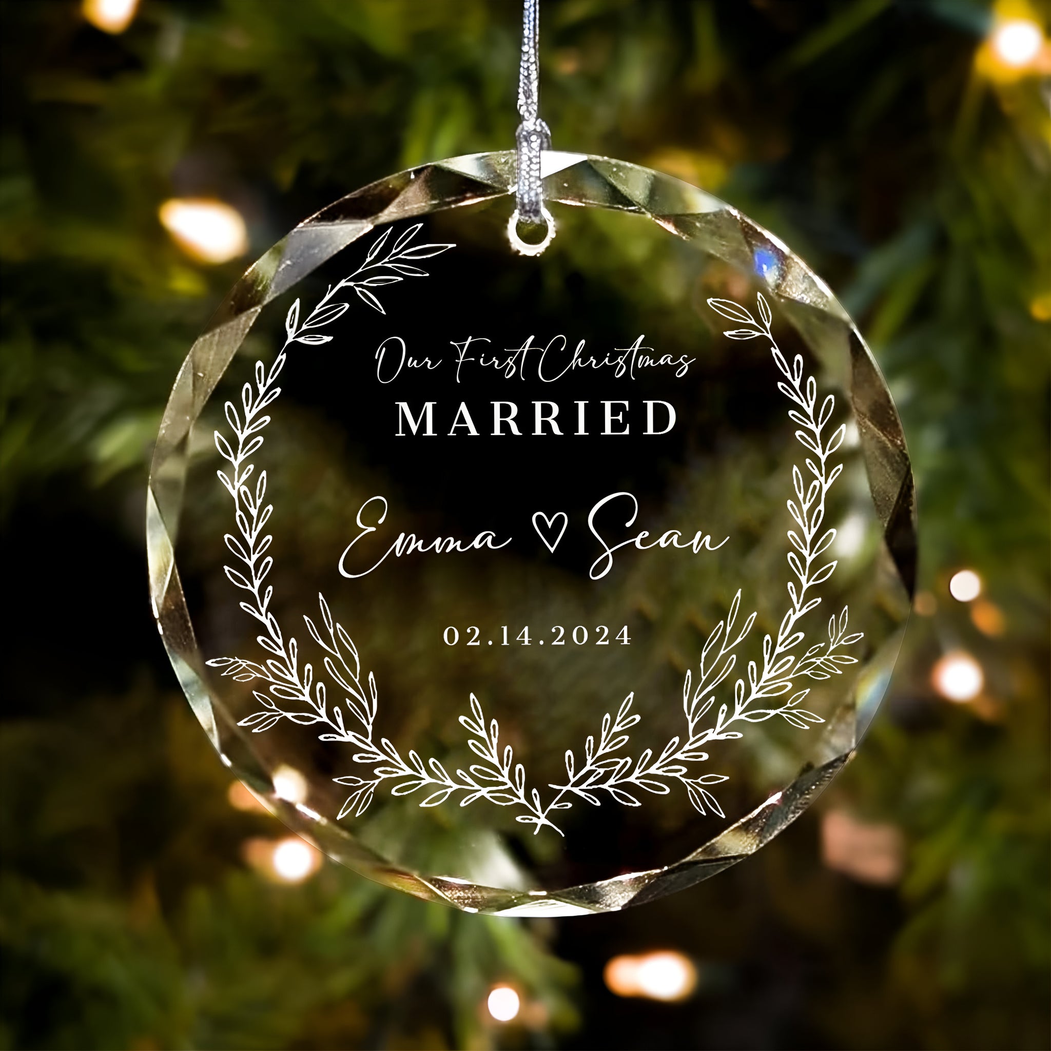 Personalized First Christmas Married Glass Ornament, Our First Christmas Married as Mr and Mrs Ornament, Wedding Glass GX05-14 ORN2509