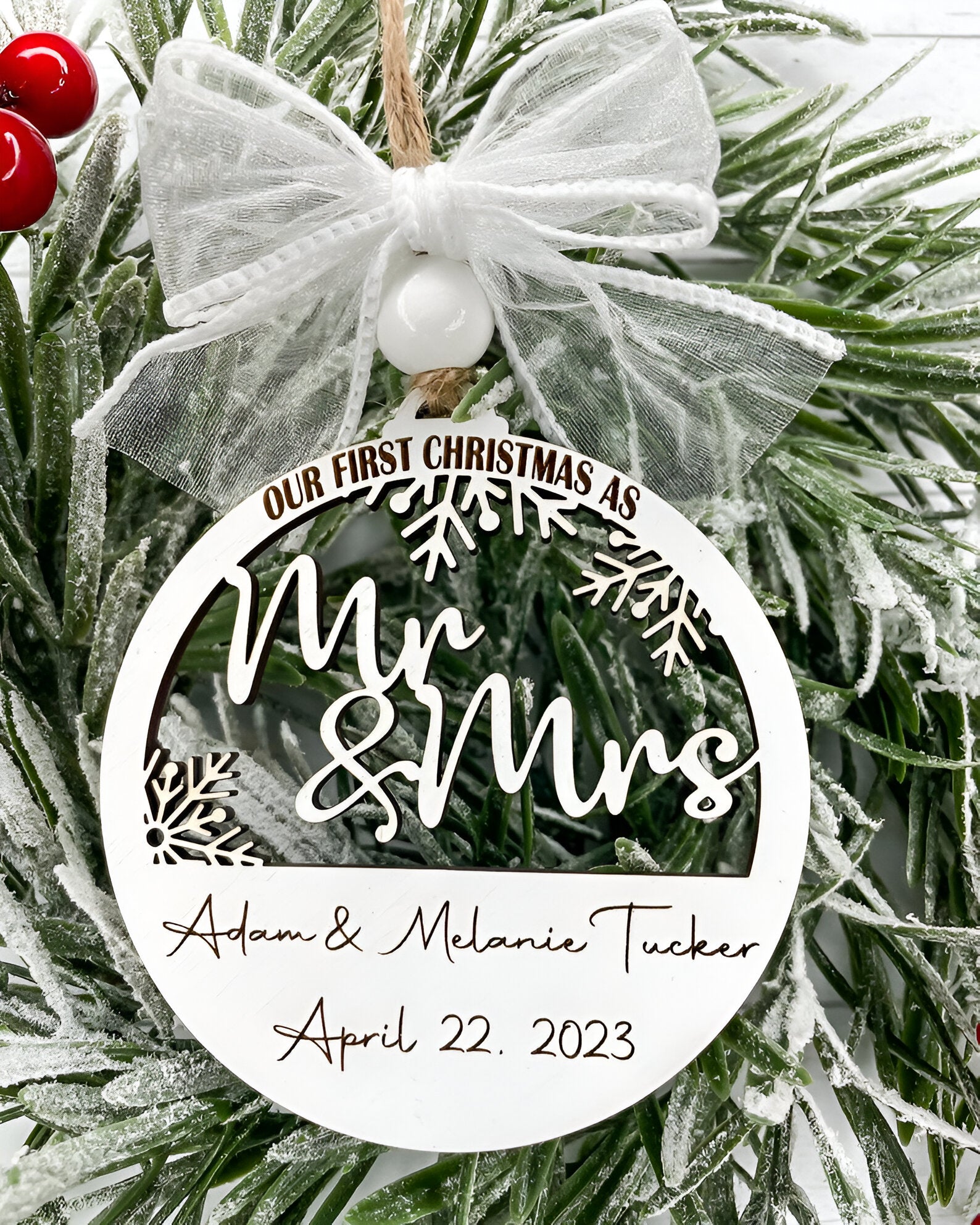 Personalized Wedding Christmas Ornament, Our First Christmas Married Ornament, Mr & Mrs Christmas Ornament, Newlywed Christmas Ornament Gift ORN0110