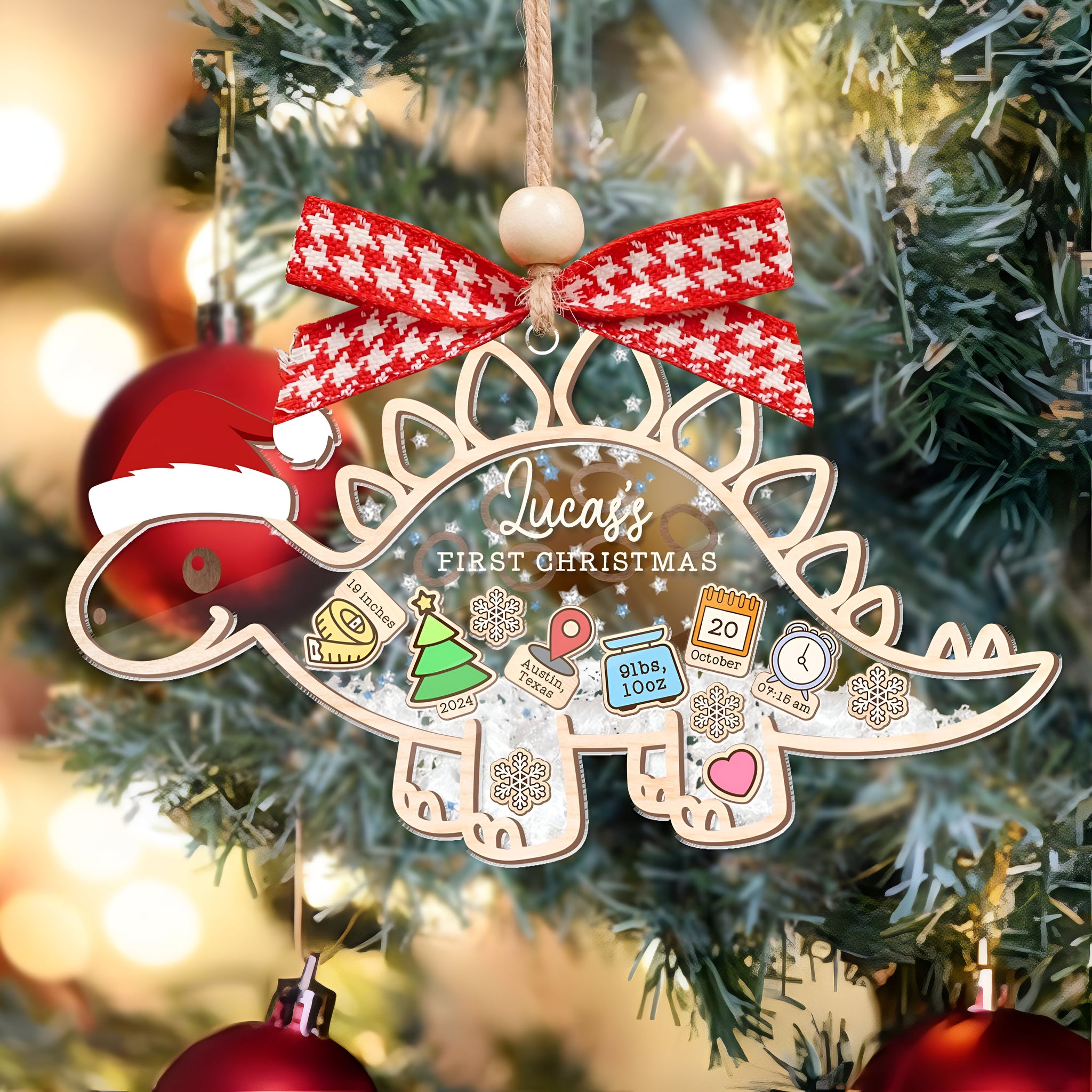 Personalized Dinosaur Baby's First Christmas Ornament 2024, Custom Baby 1st Christmas Ornament, Custom New Baby Gift,4D Shaker Baby Ornament ORHA24