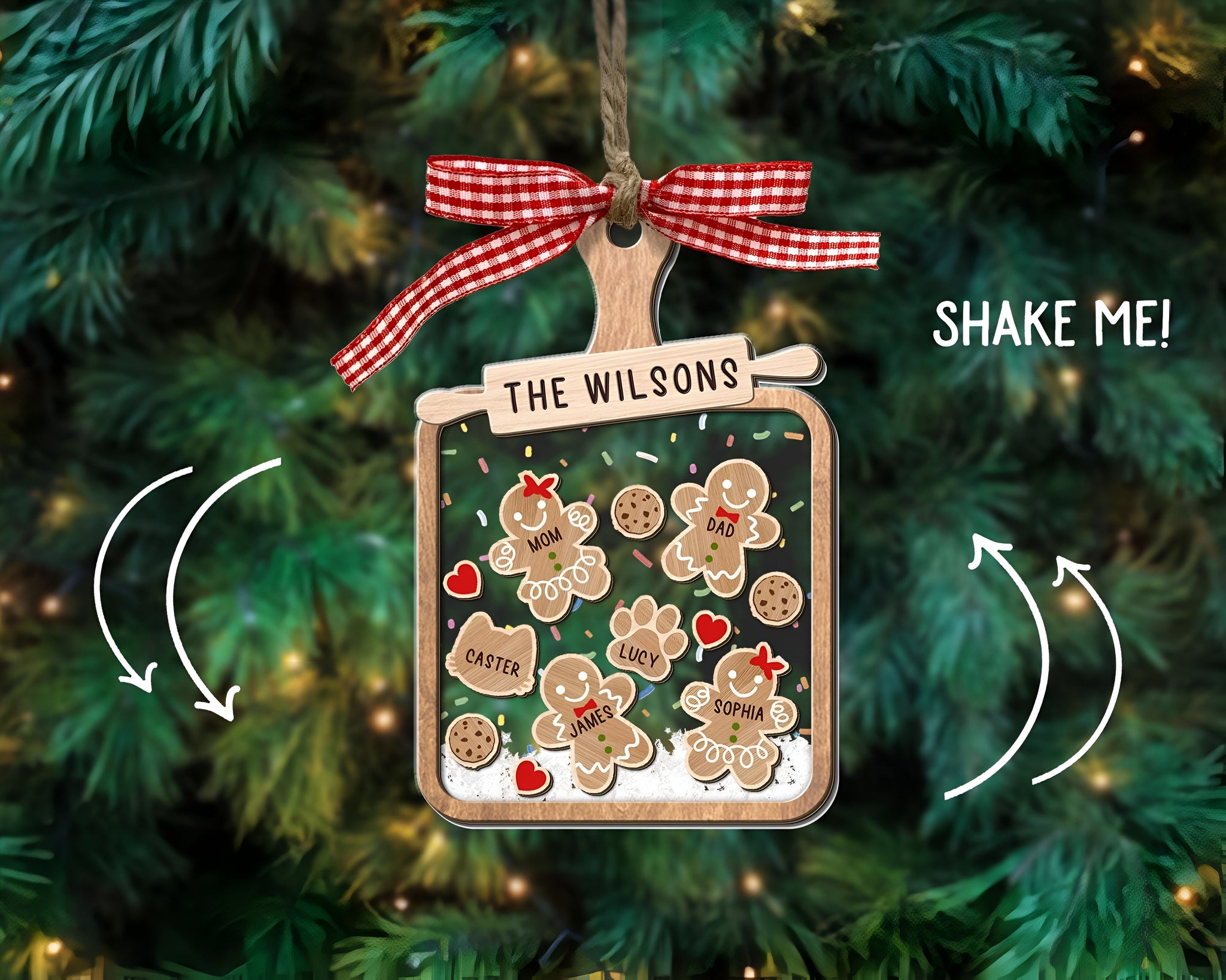 Personalized Family Member Shaker Ornament, Family 4D Shake Ornament, Gingerbread Family Ornament, Family Christmas Gifts, Family Keepsake ORHA24