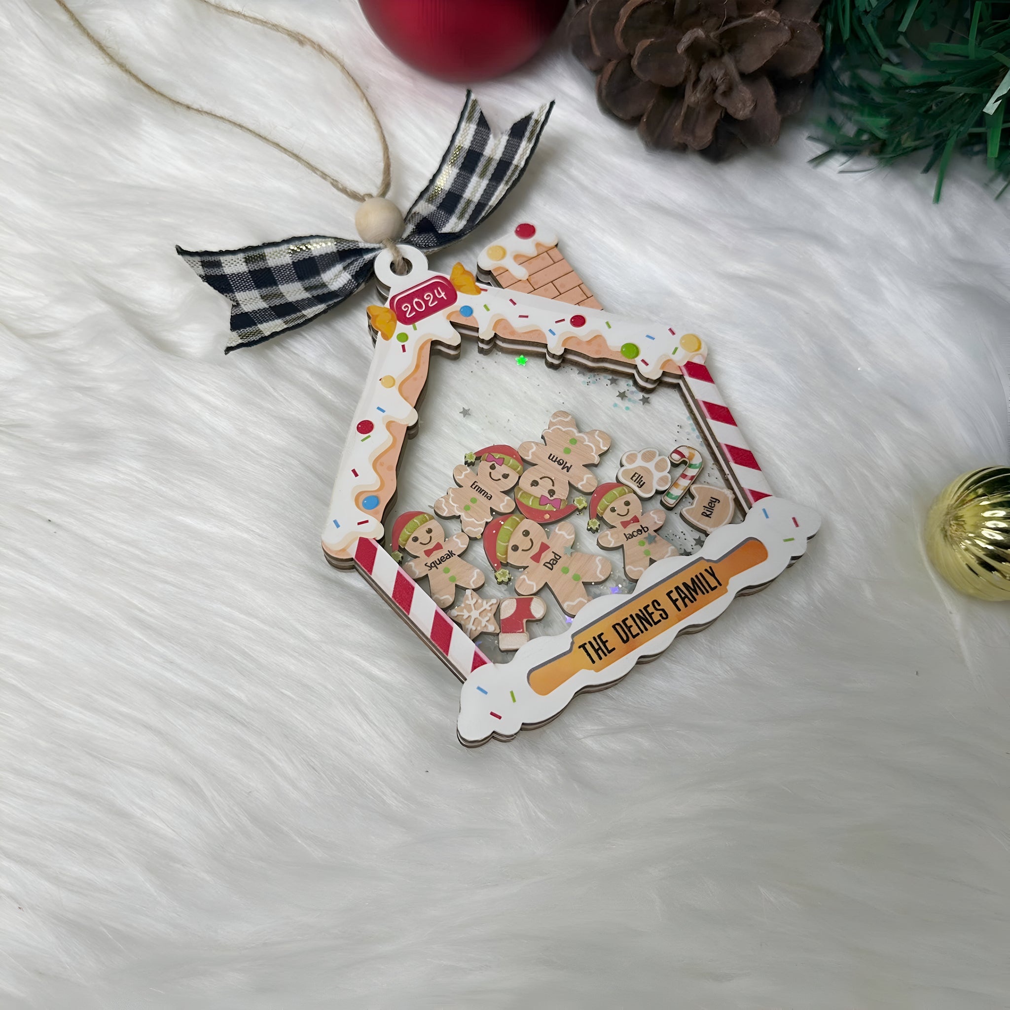 Personalized Gingerbread With Hat House Family Ornament 2024, Custom Family Ornament, Family Christmas ornament, 4D Shake Christmas Ornament HAOR10