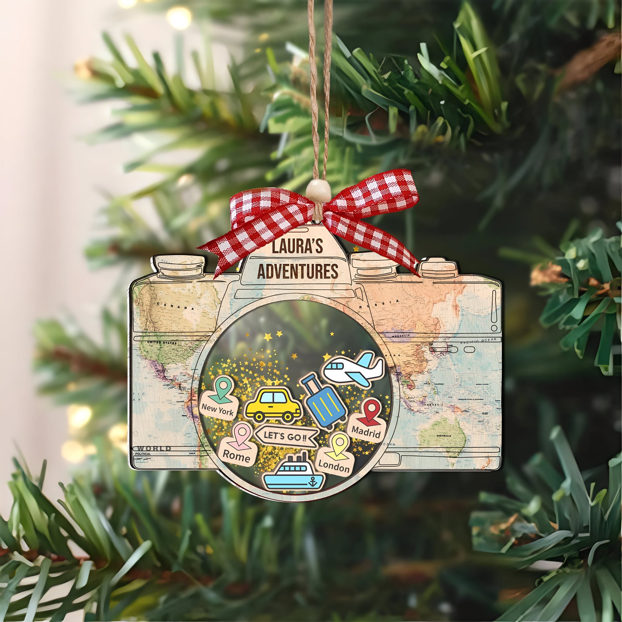 Personalized Travel Adventures 4D Shaker Ornament, Custom Travel Christmas Ornament, 4D Custom Shaker Ornament, Travel Ornament Gifts HAOR10