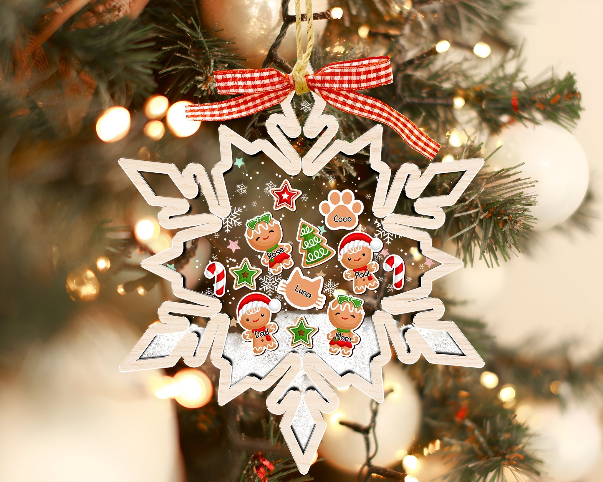 Personalized Gingerbread  Family Ornament, Christmas Ornament 2024, Custom Family Christmas Gift, 4D Family Shaker Ornament, Christmas Decor HAOR10