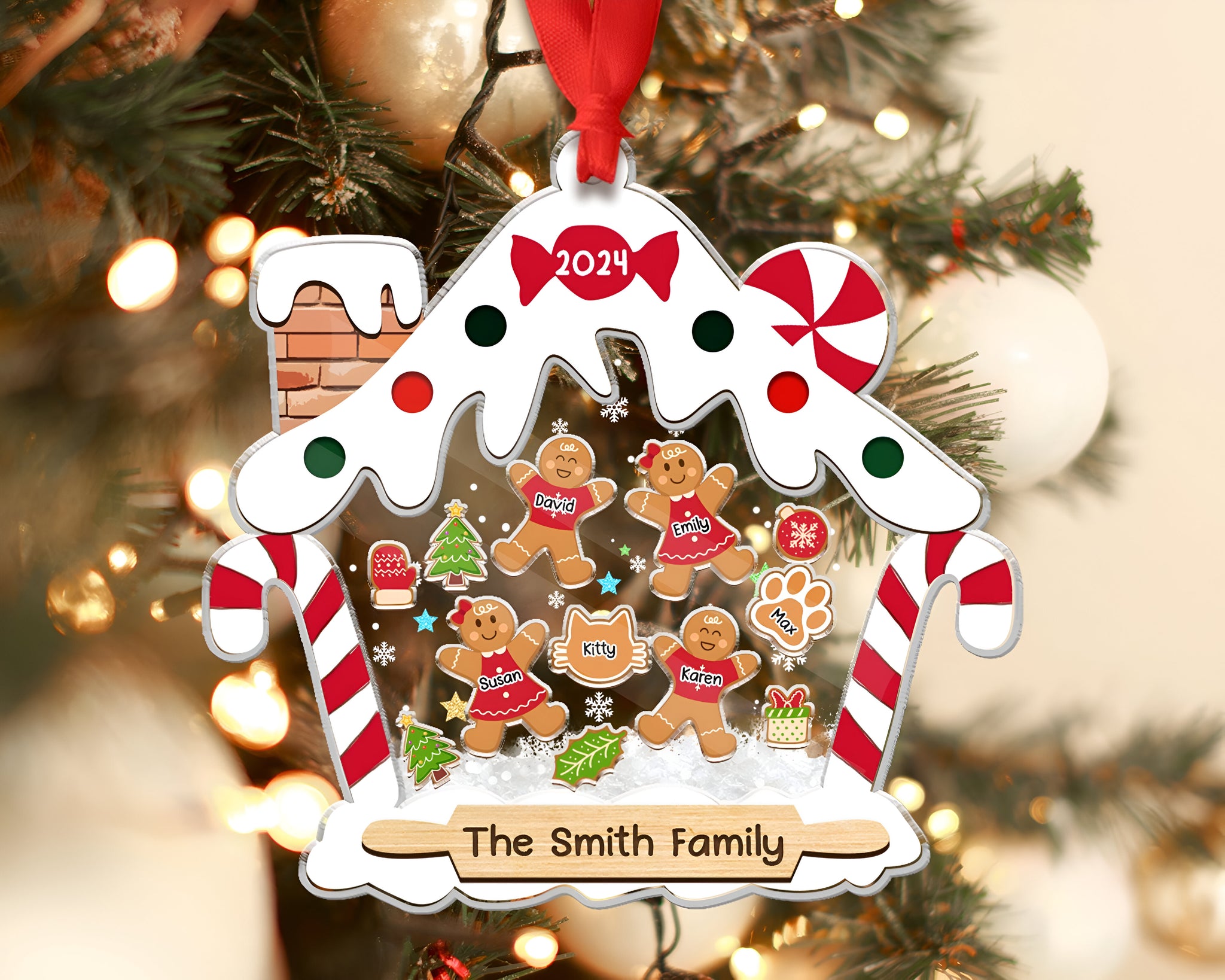Personalized Gingerbread Family Ornament With Pets, Custom Family Ornament 2024, Family Christmas Ornament, 4D Shake Family Ornament HAOR10