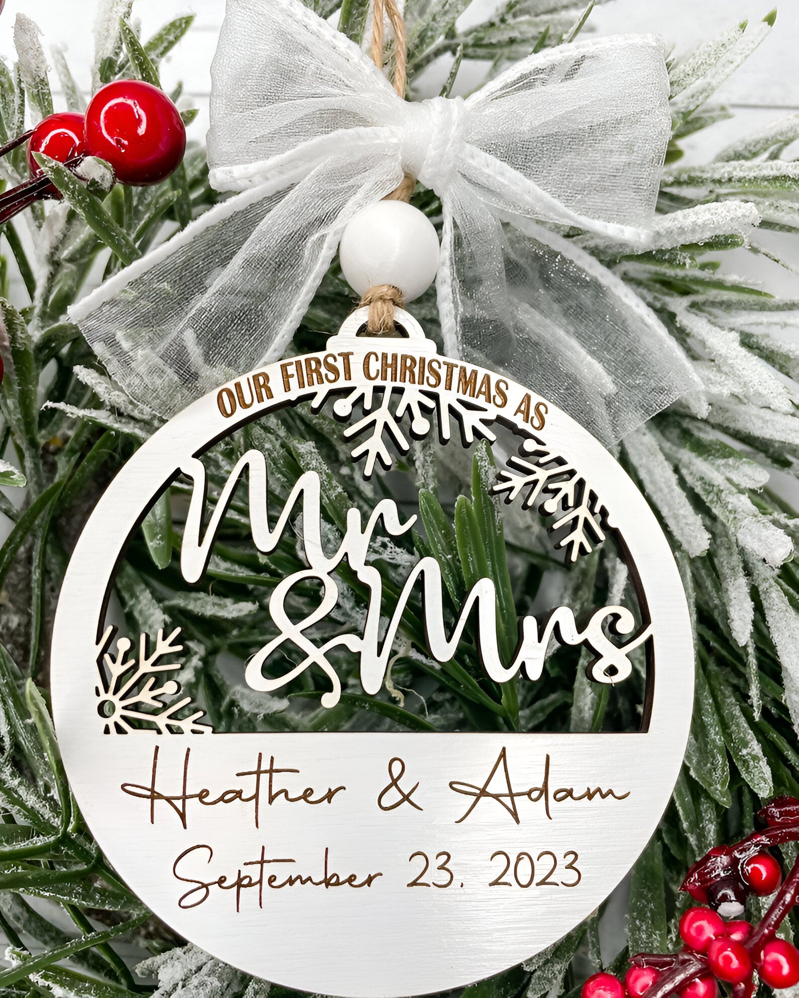 Personalized Wedding Christmas Ornament, Our First Christmas Married Ornament, Mr & Mrs Christmas Ornament, Newlywed Christmas Ornament Gift ORN0110