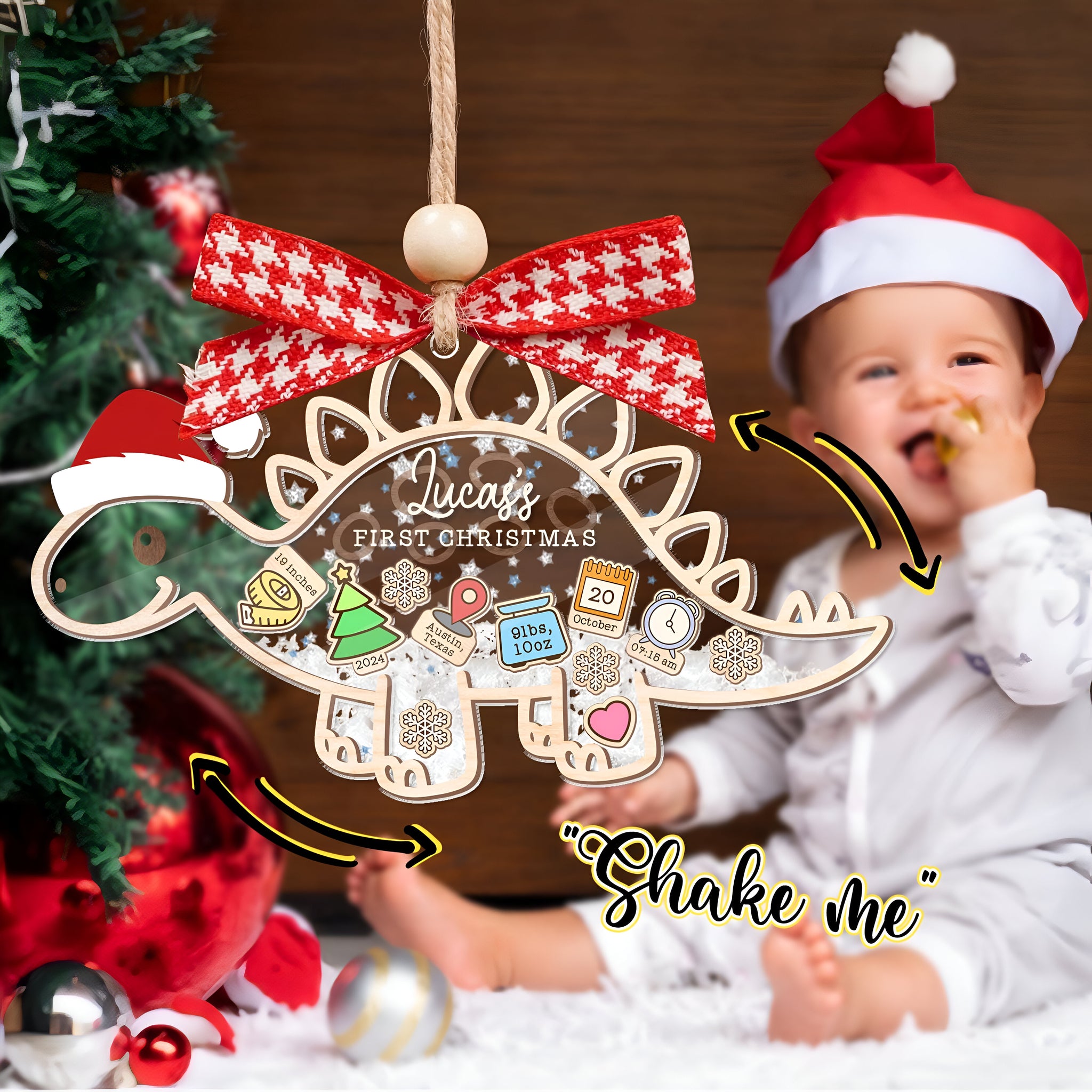 Personalized Dinosaur Baby's First Christmas Ornament 2024, Custom Baby 1st Christmas Ornament, Custom New Baby Gift,4D Shaker Baby Ornament ORHA24